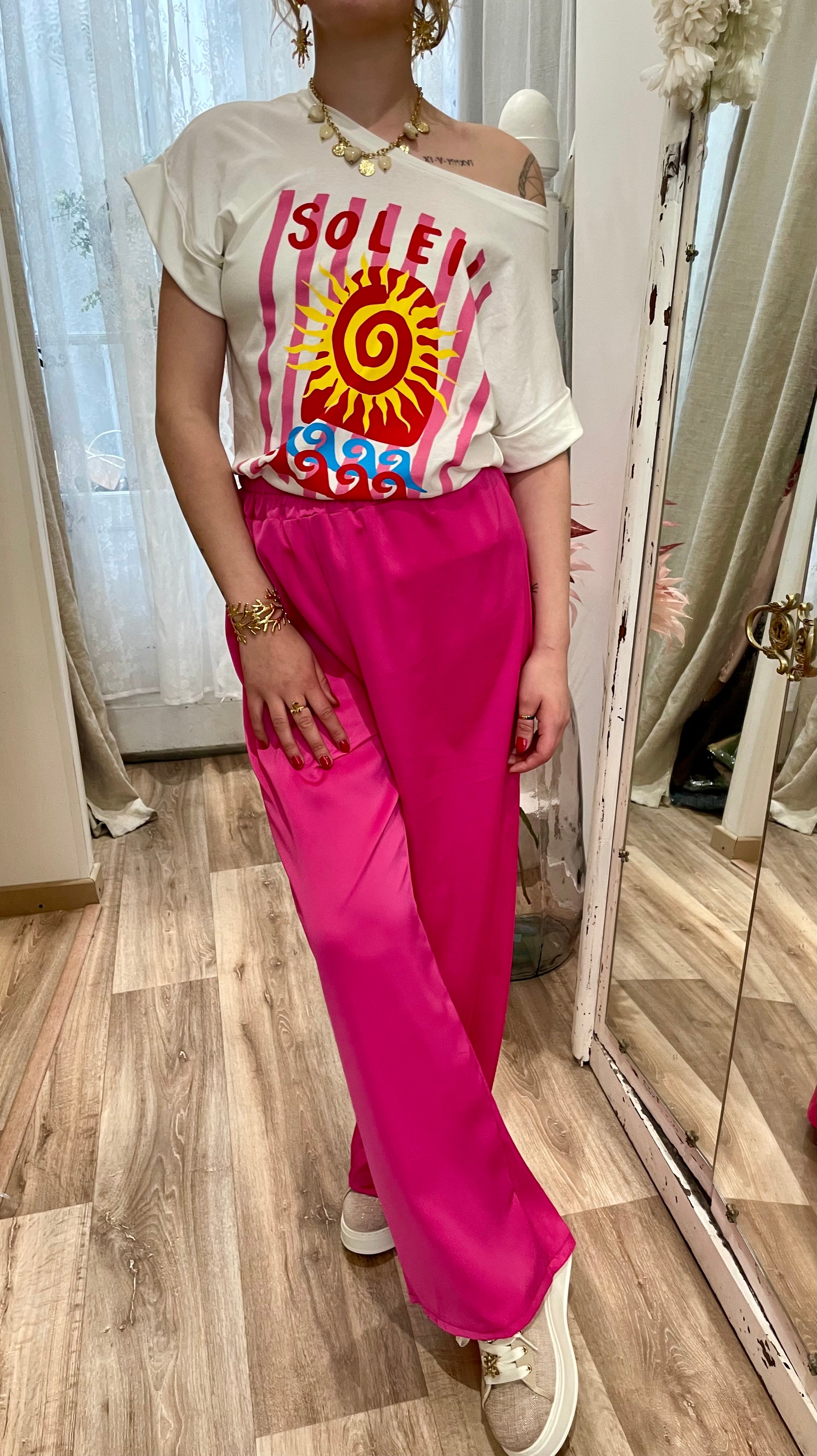 Pantalon satin fushia