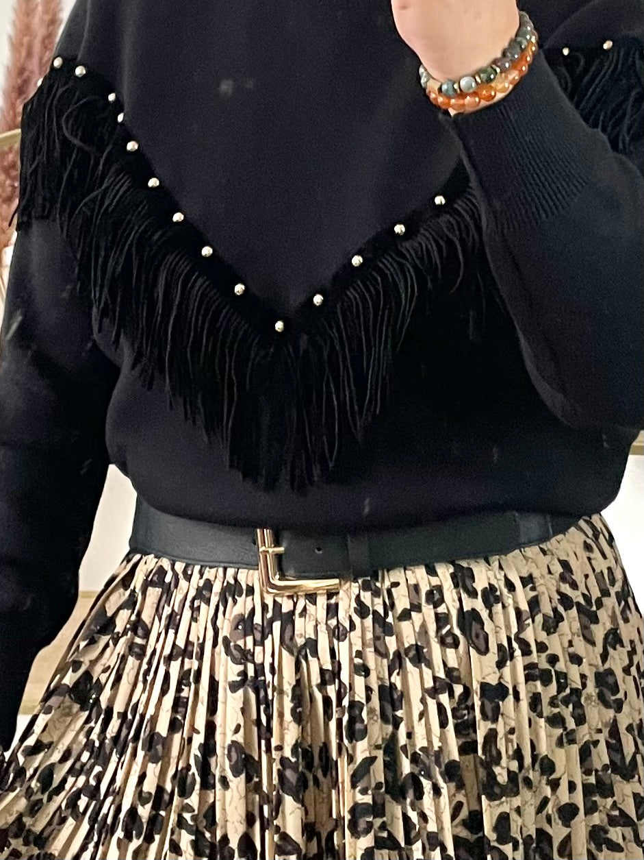 Pull frangé noir