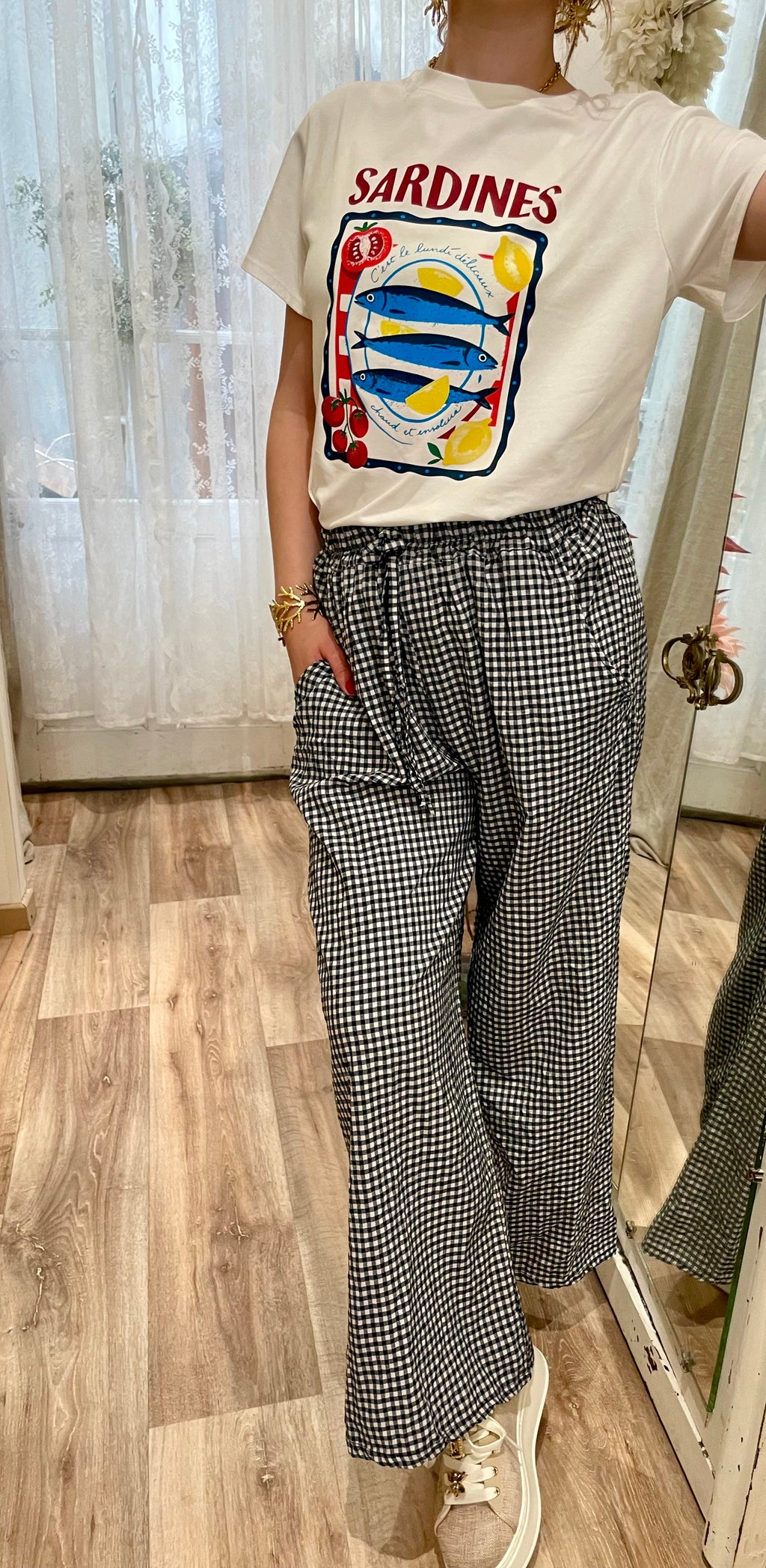 Pantalon à carreaux Vichy bleu