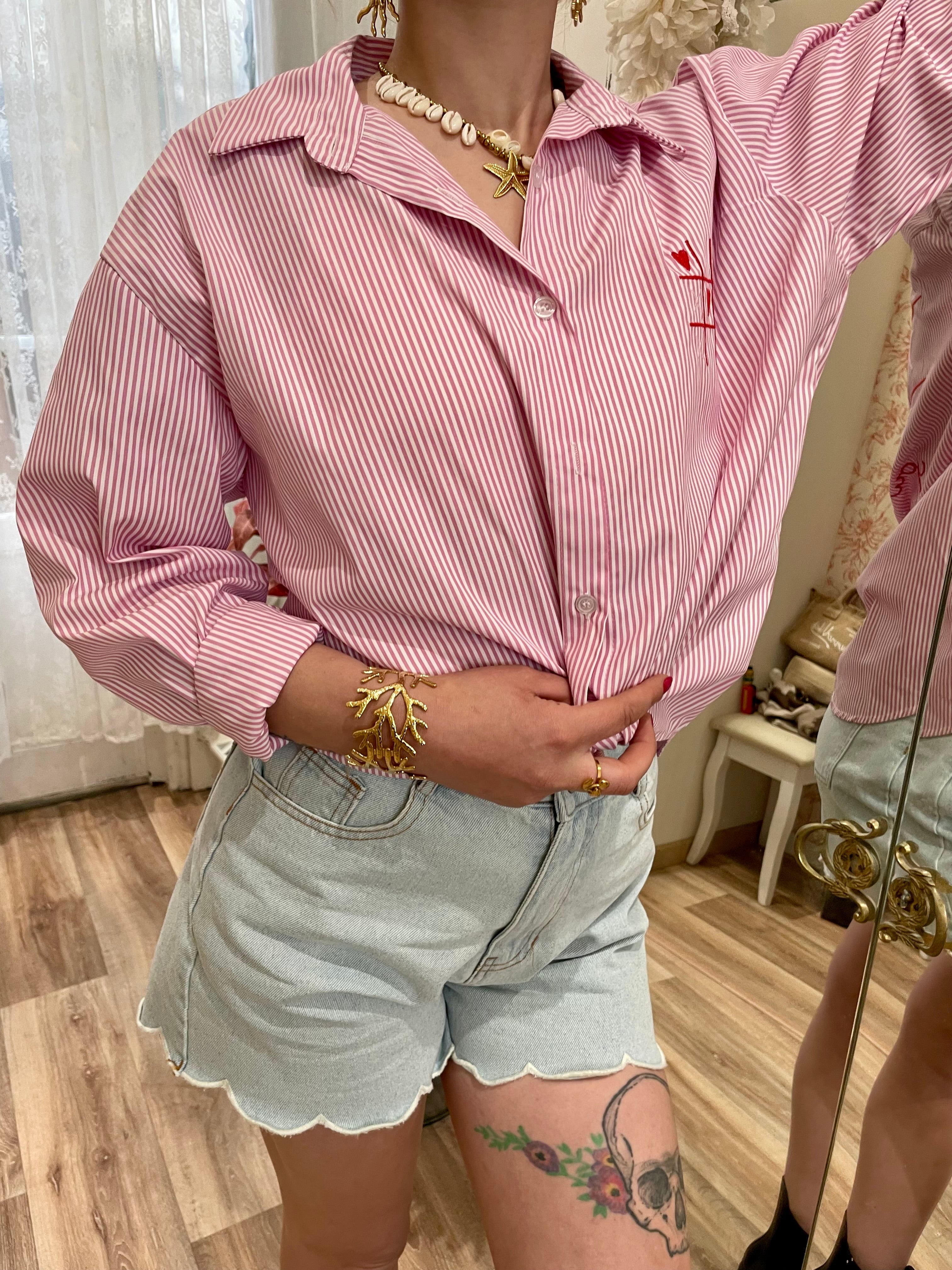 Chemise rayée rose