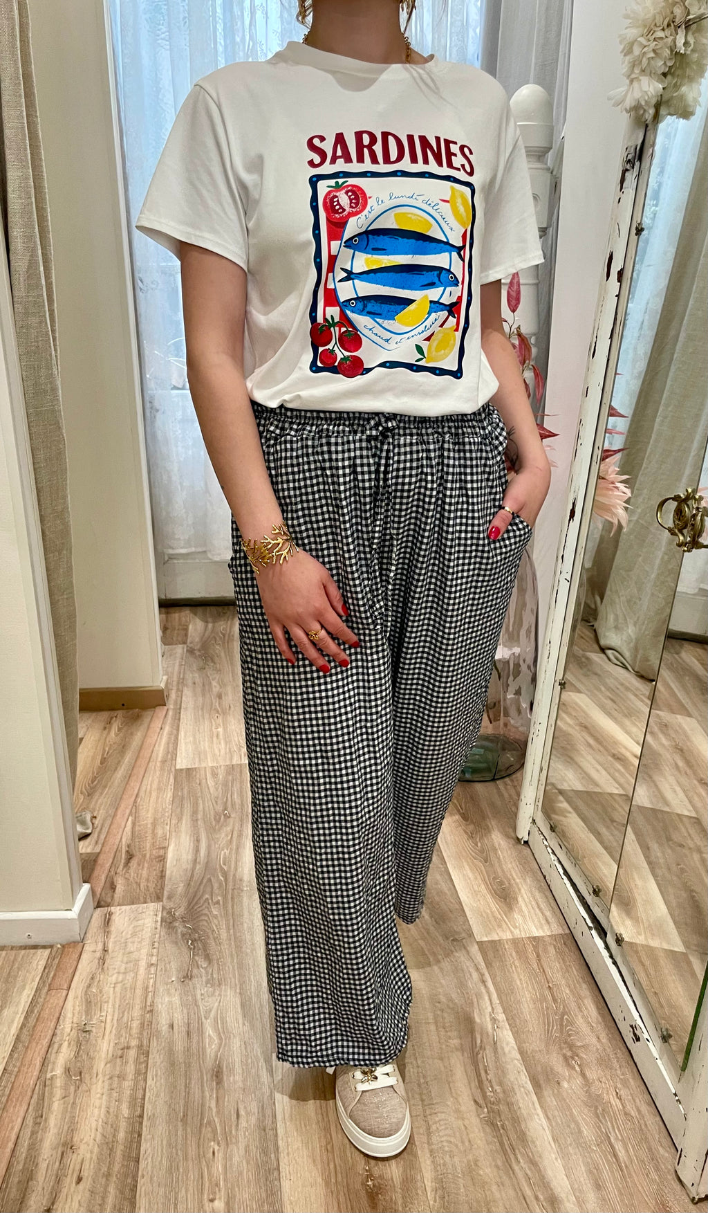 Pantalon à carreaux Vichy bleu