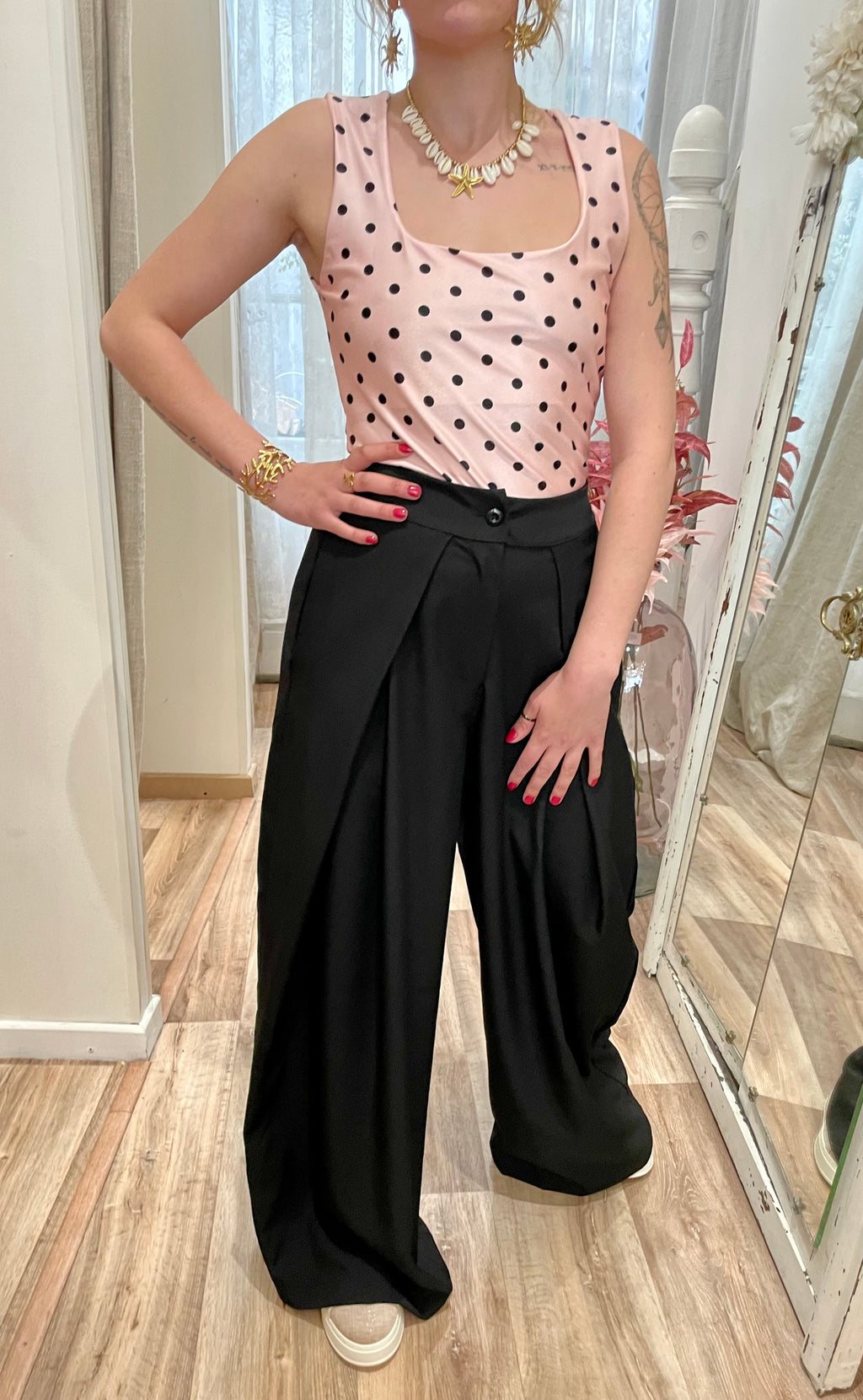 Pantalon fluide noir taille haute