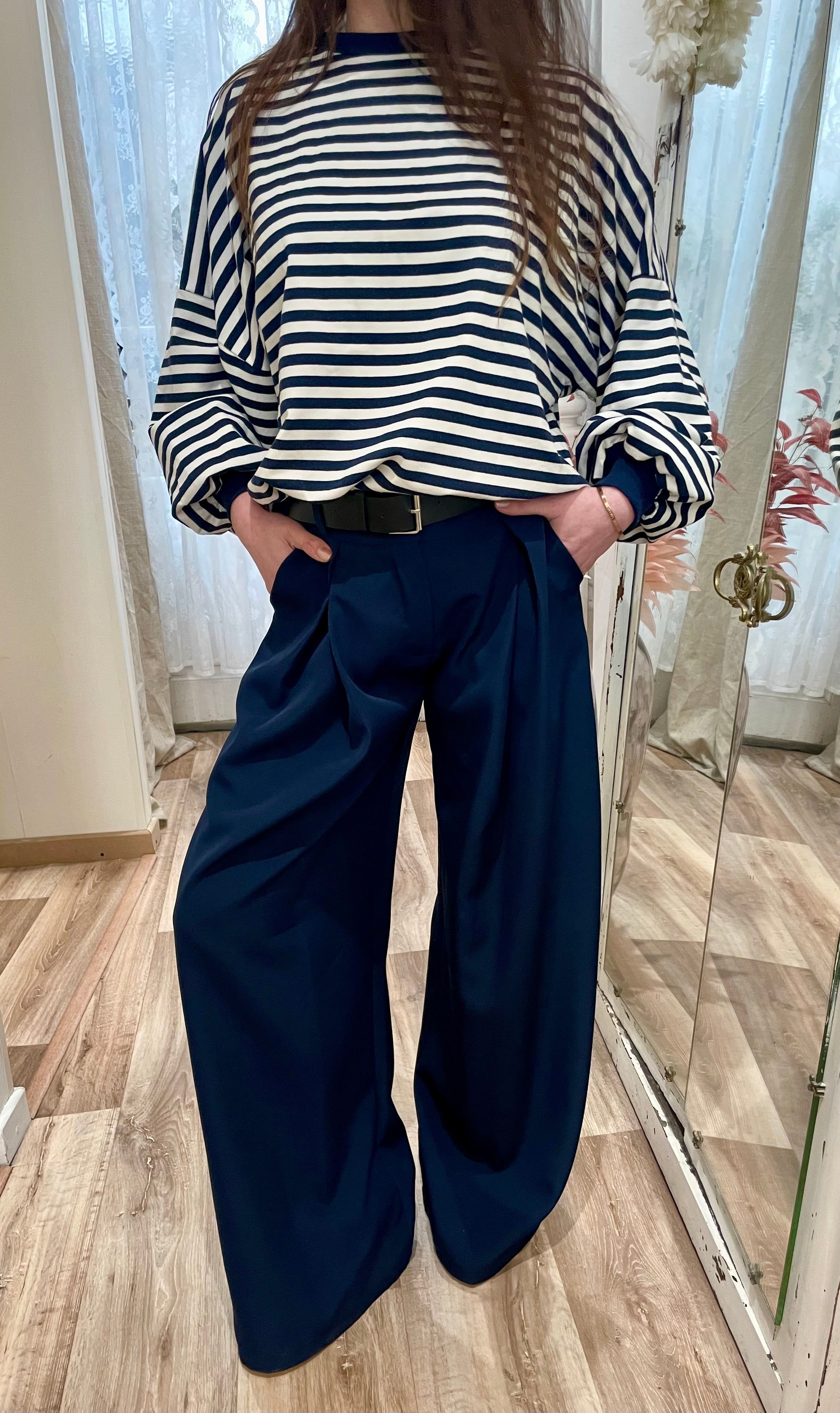Pantalon  fluide Palazzo bleu marine