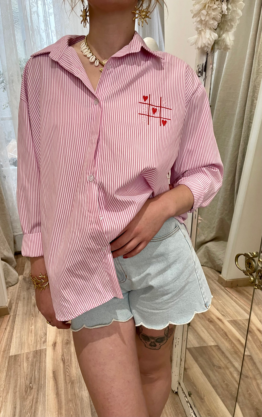 Chemise rayée rose