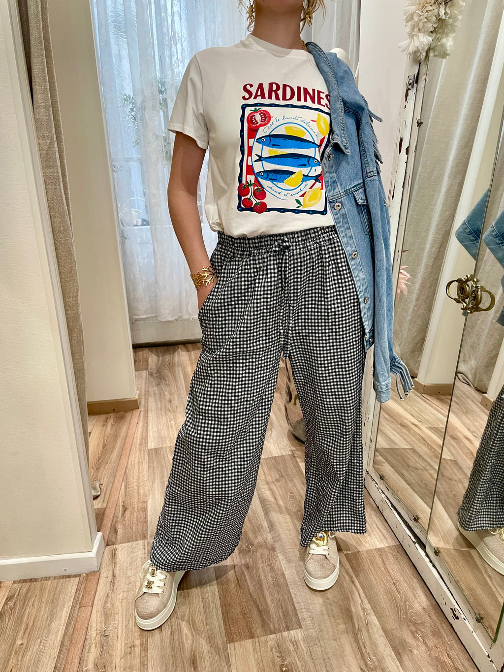 Pantalon à carreaux Vichy bleu