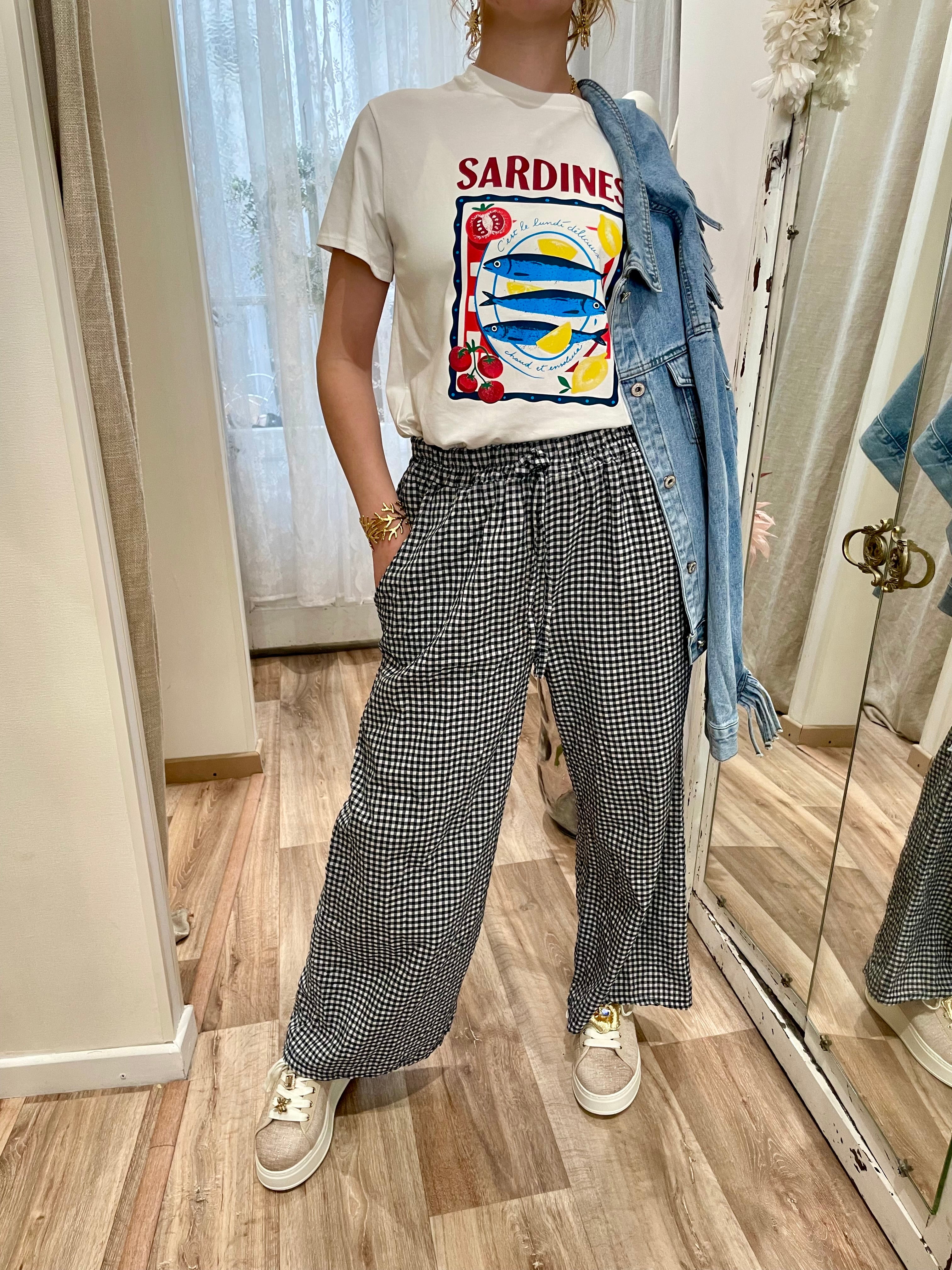 Pantalon à carreaux Vichy bleu