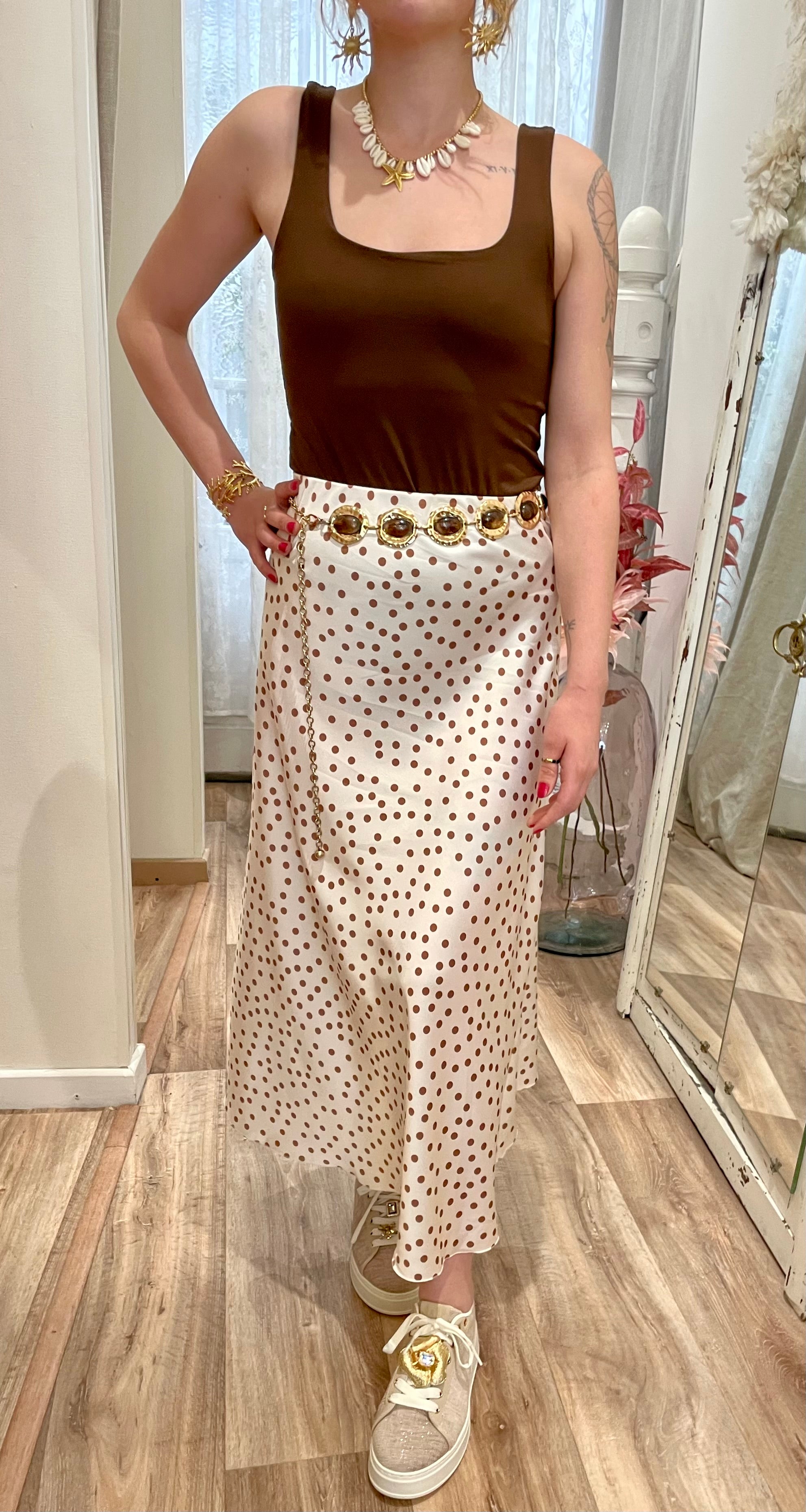 Jupe satin imprimée petit pois