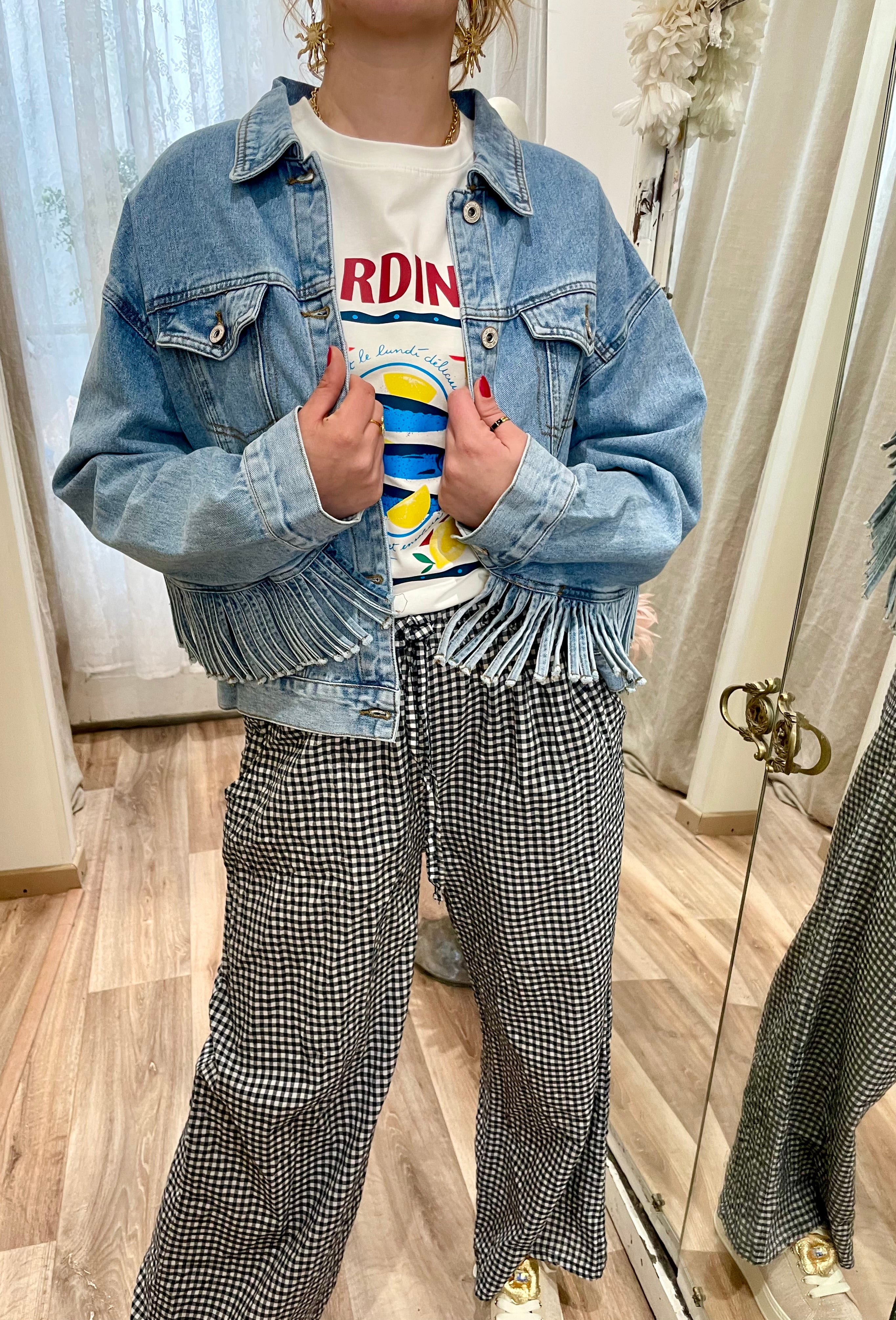 Pantalon à carreaux Vichy bleu