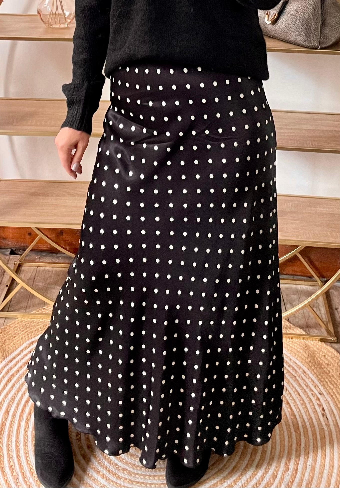 Jupe satin pois noir