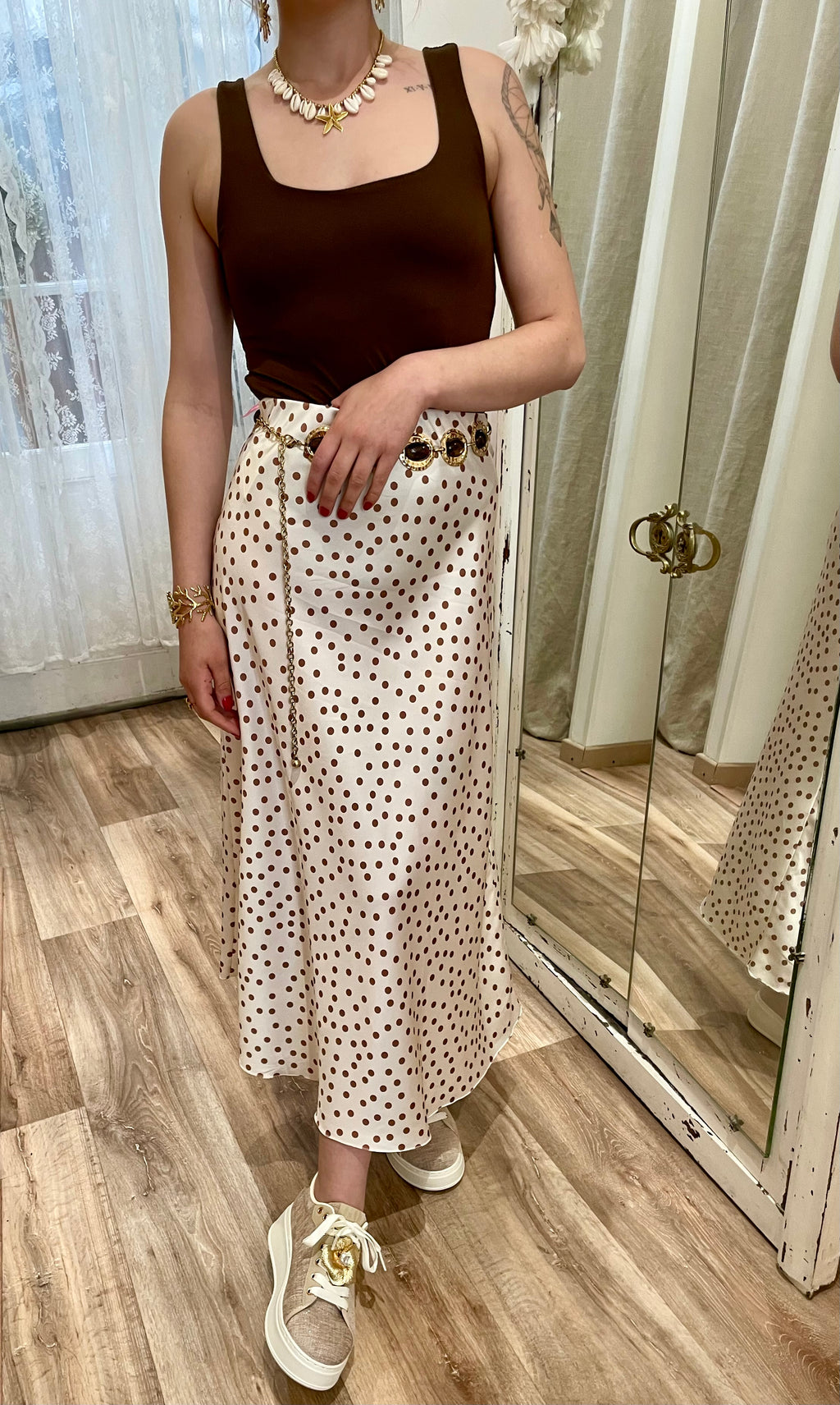 Jupe satin imprimée petit pois