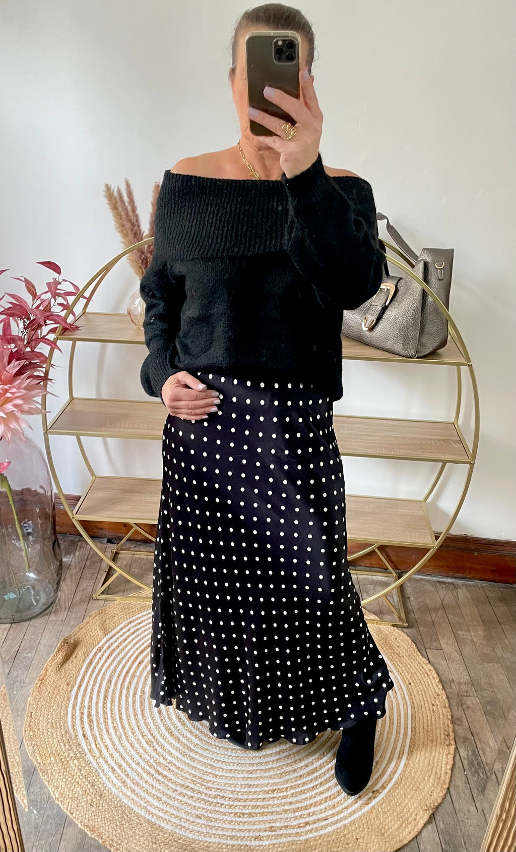 Jupe satin pois noir