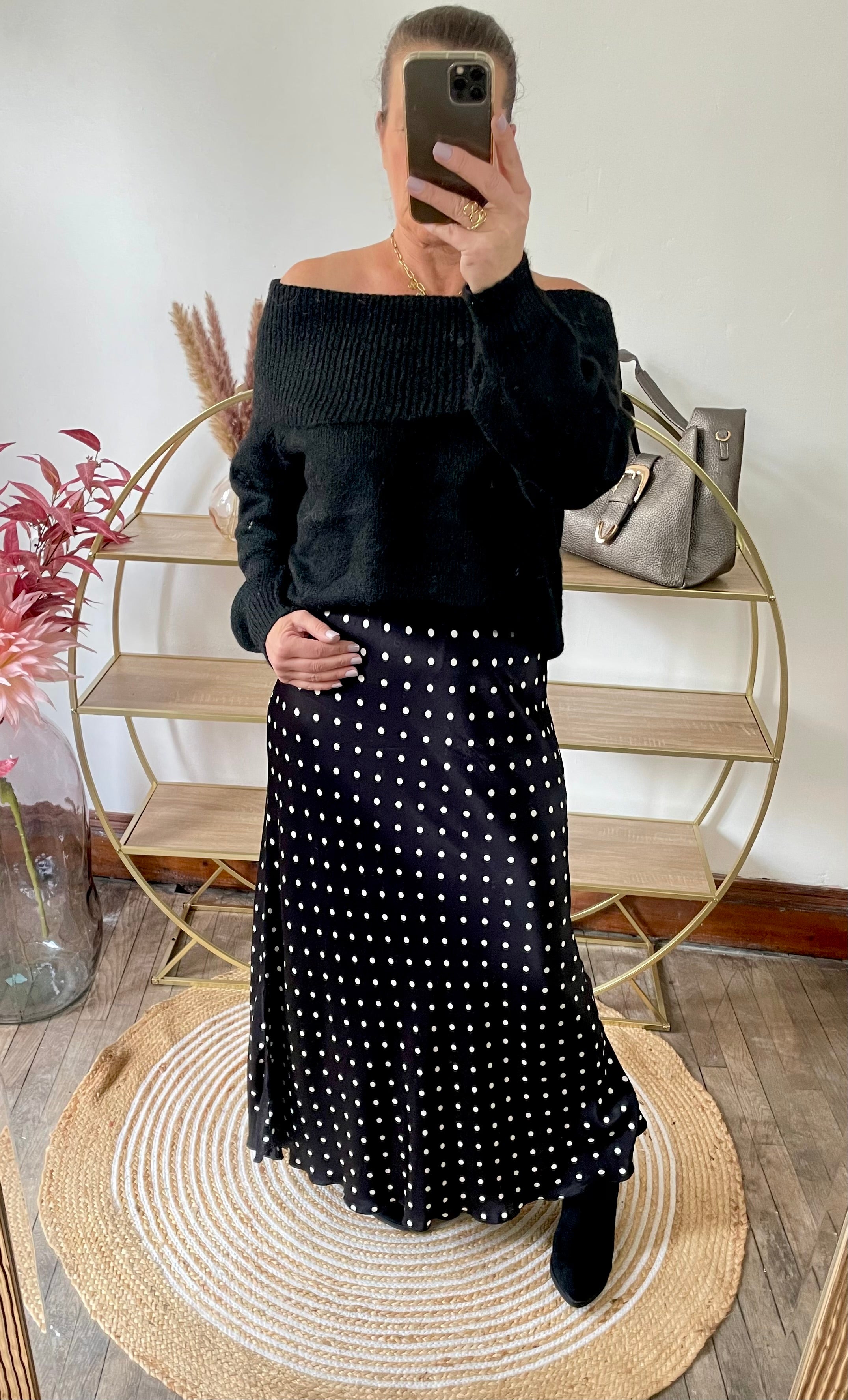 Jupe satin pois noir