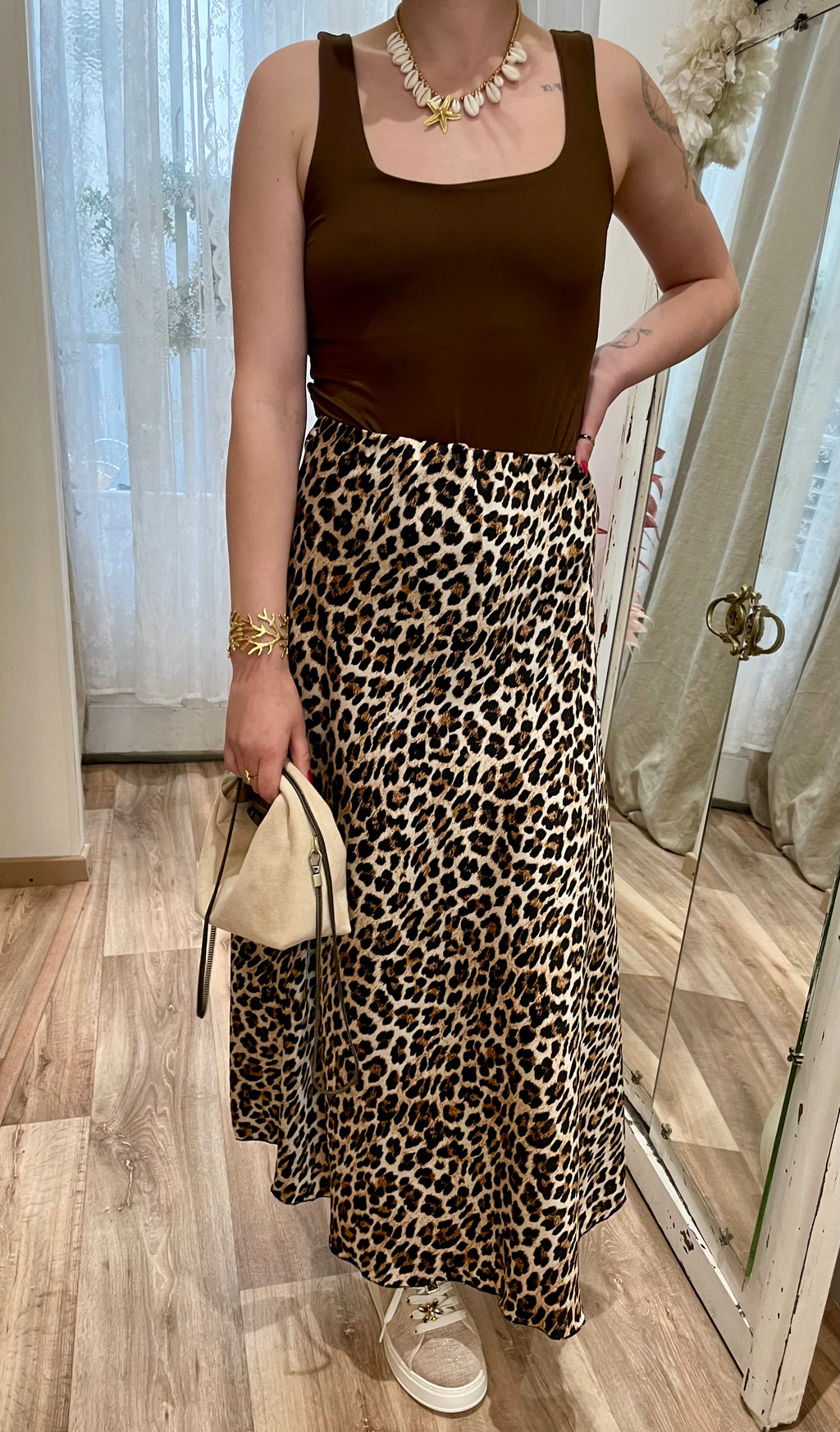 Jupe satin imprimée léopard