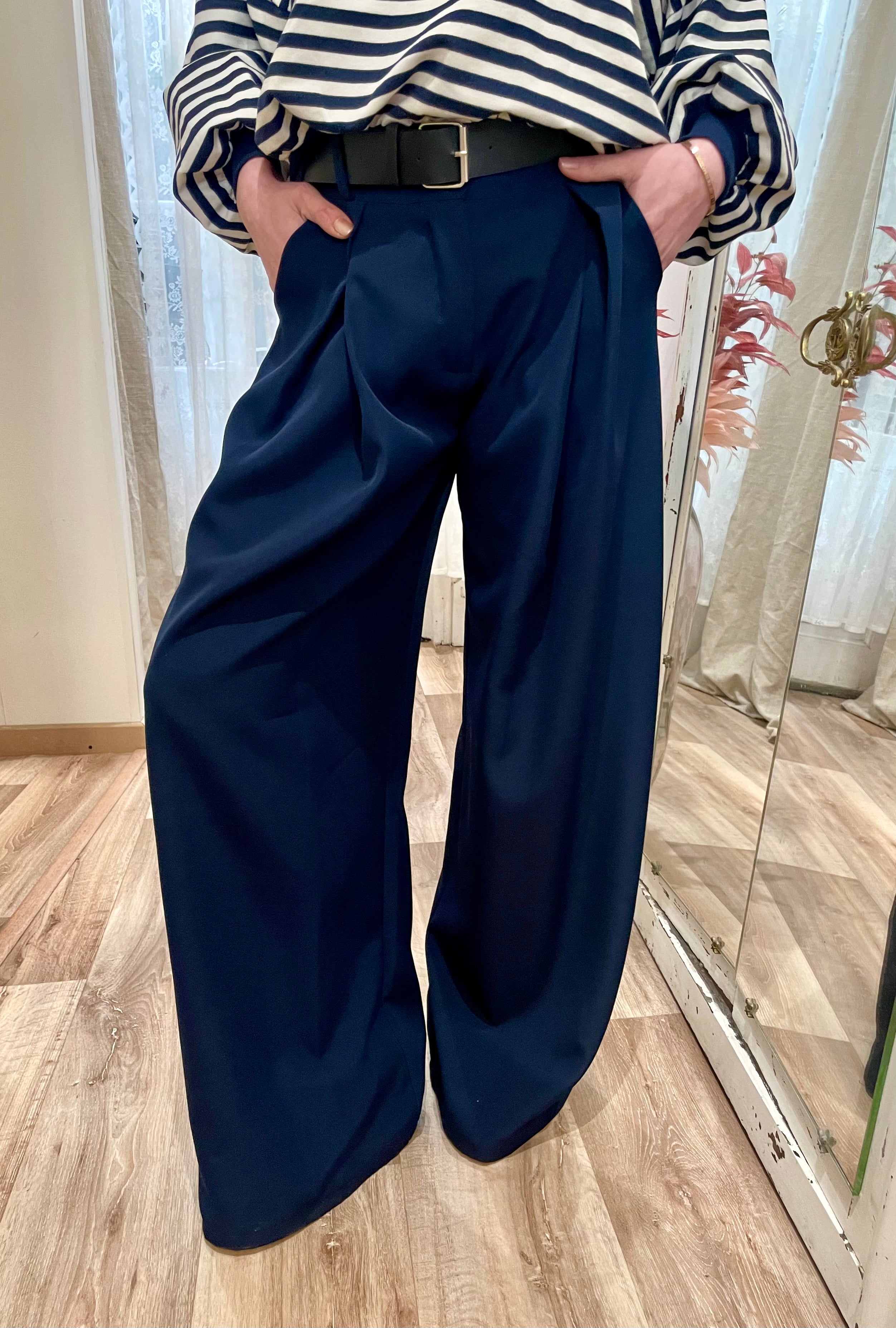 Pantalon  fluide Palazzo bleu marine