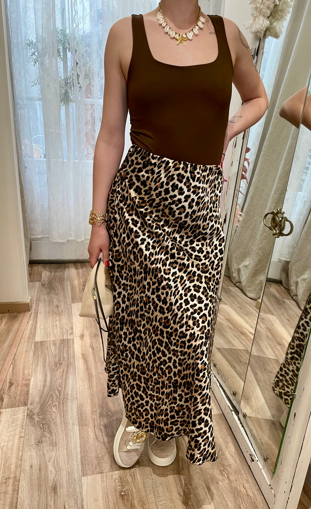 Jupe satin imprimée léopard