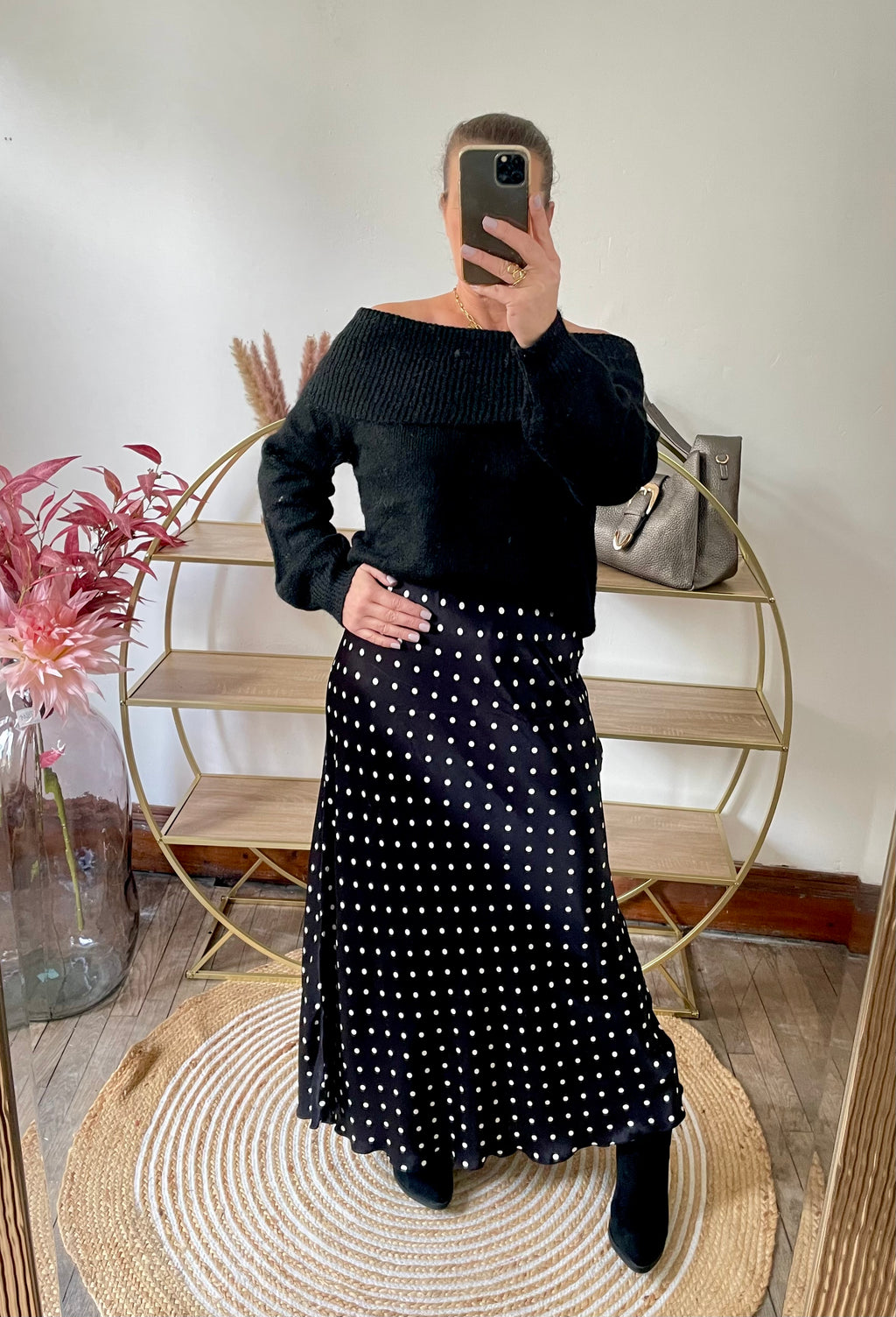 Jupe satin pois noir