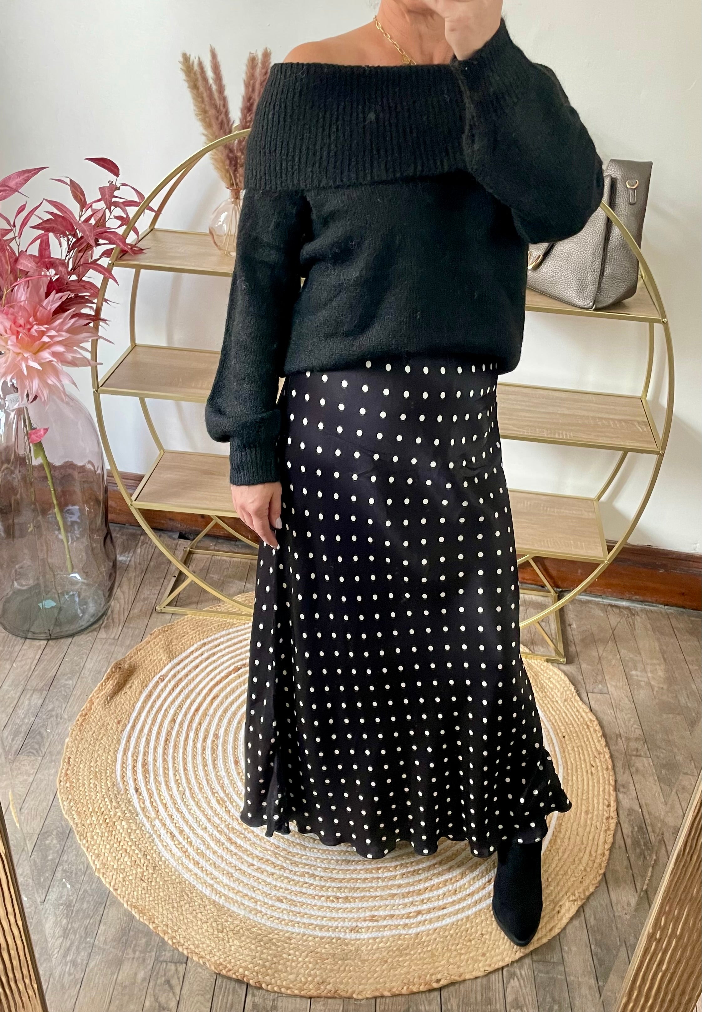 Jupe satin pois noir