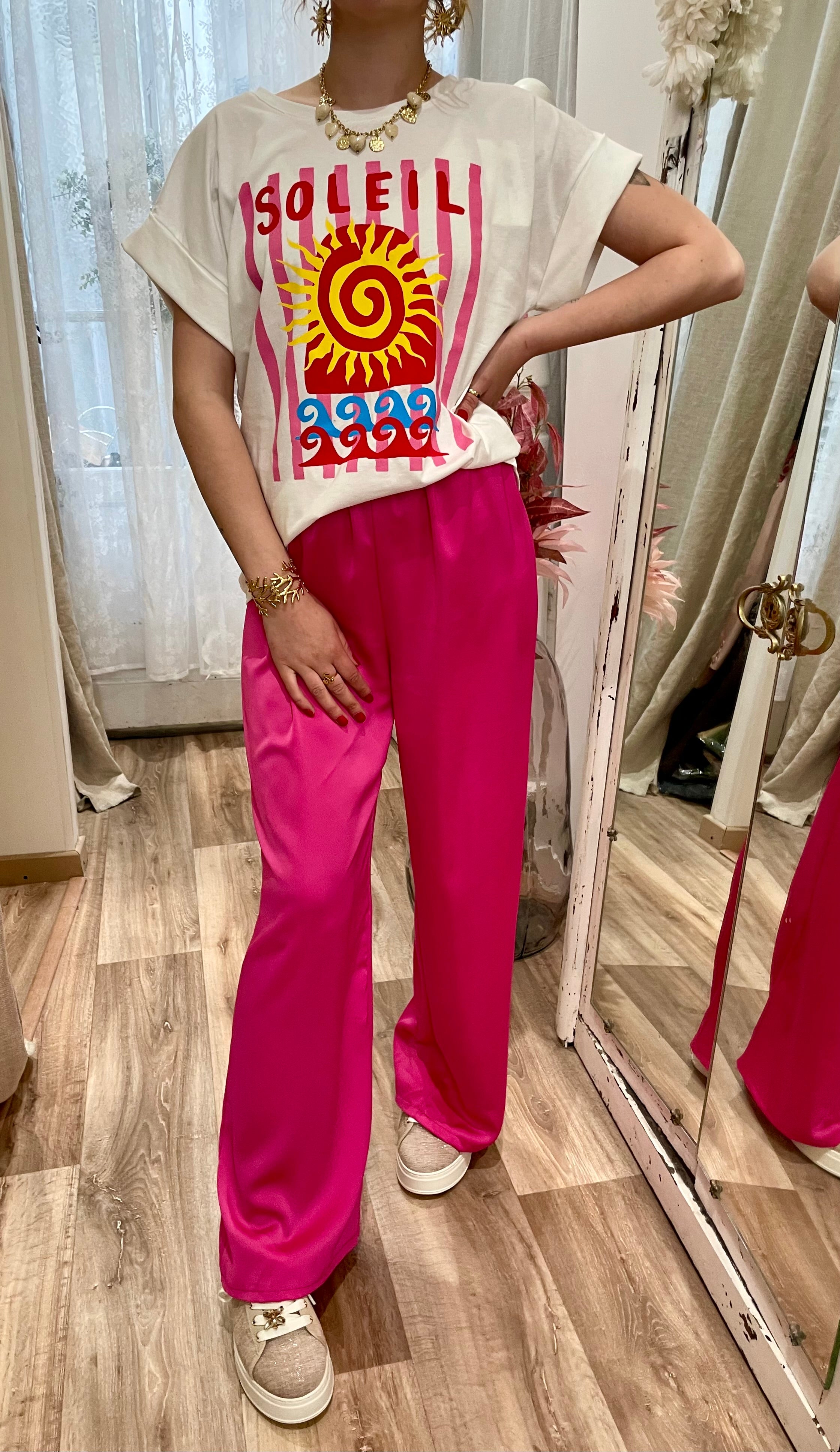 Pantalon satin fushia