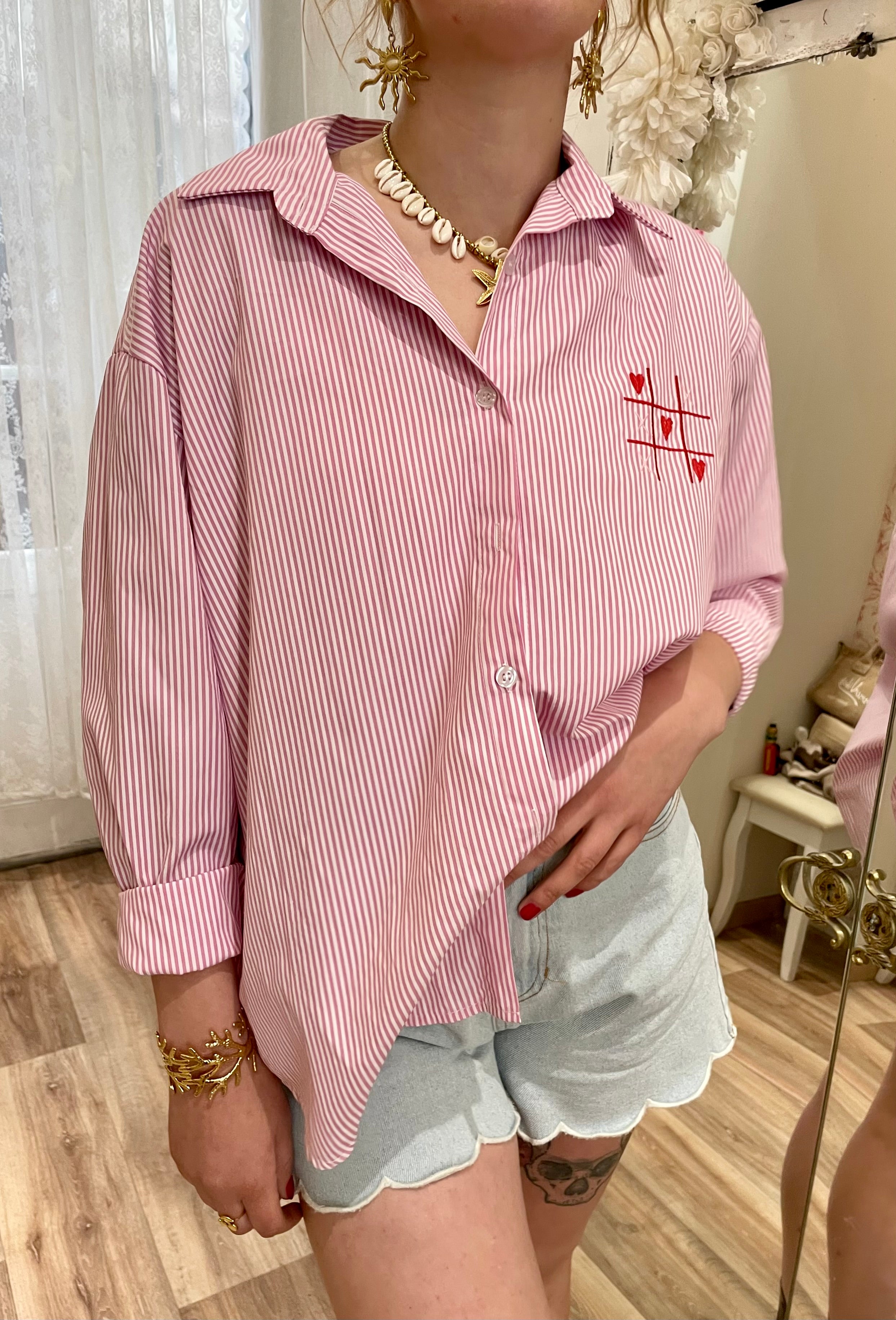 Chemise rayée rose