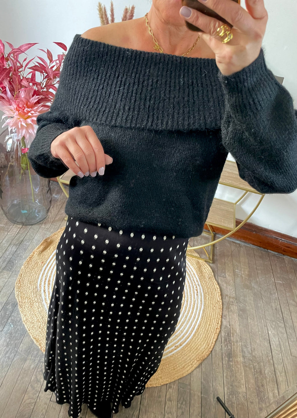 Jupe satin pois noir