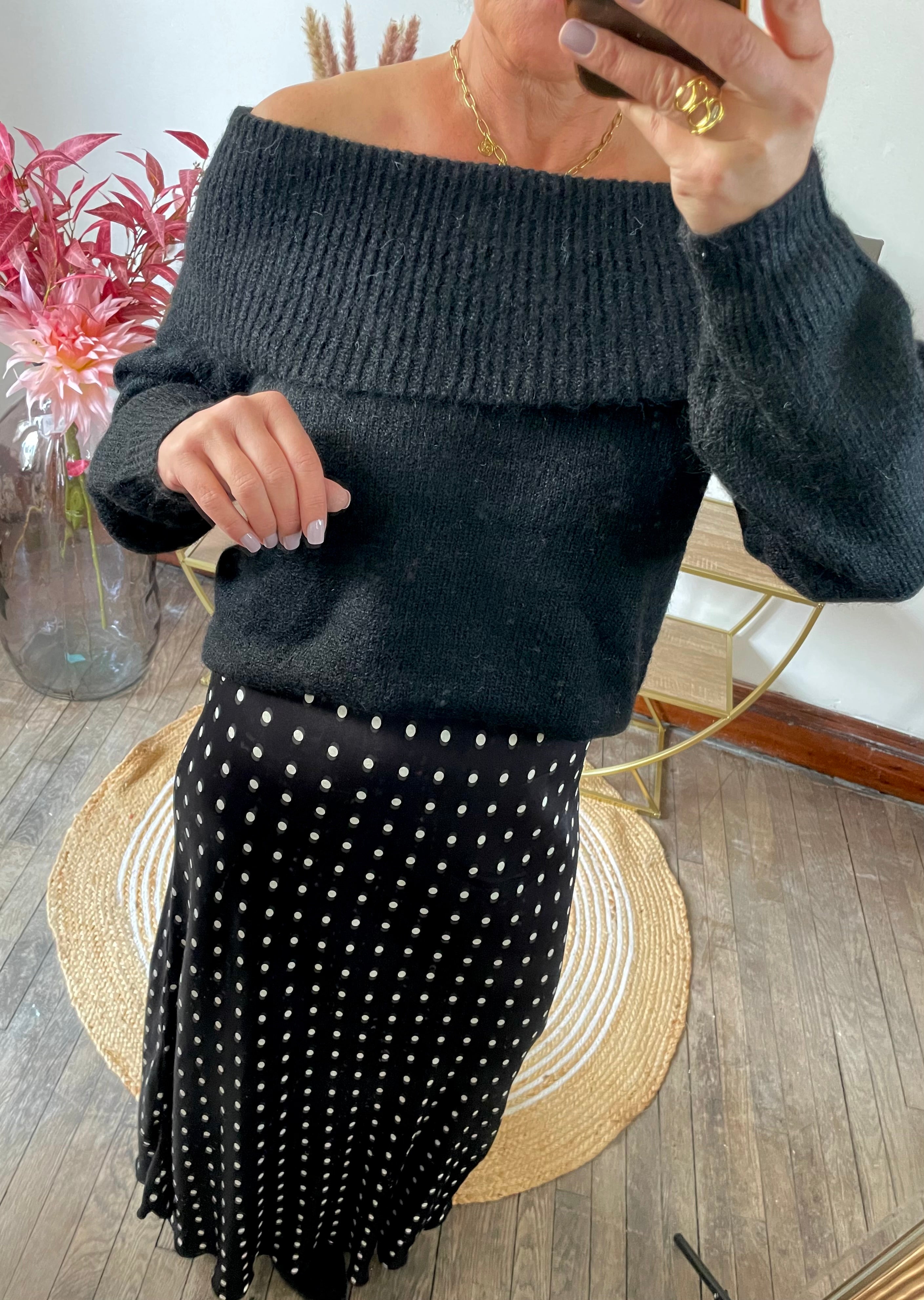 Jupe satin pois noir