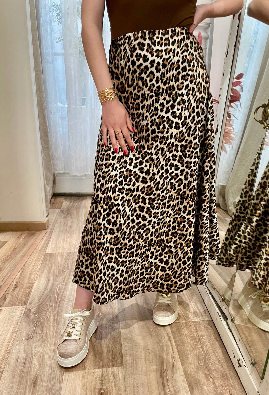 Jupe satin imprimée léopard