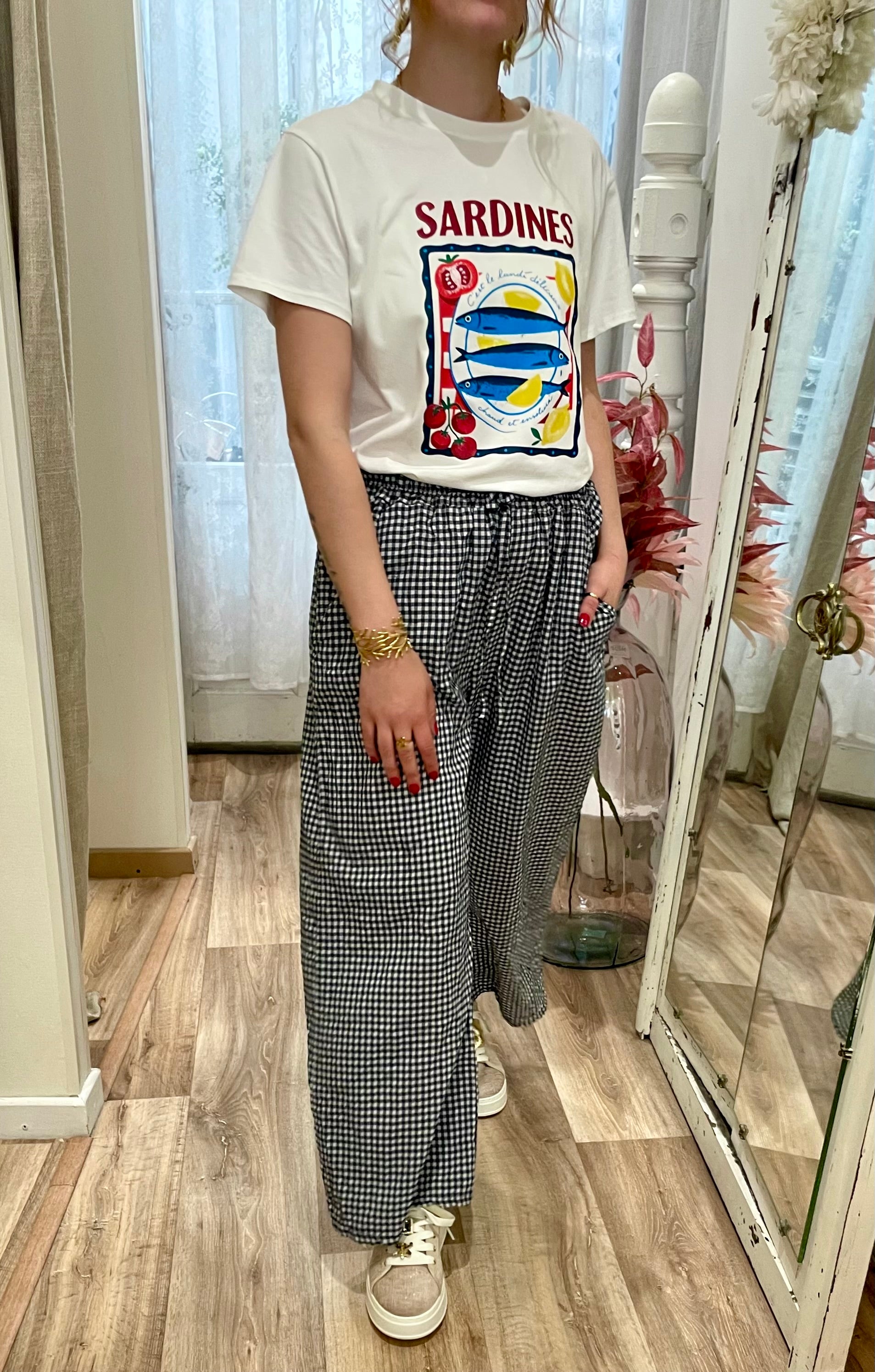 Pantalon à carreaux Vichy bleu