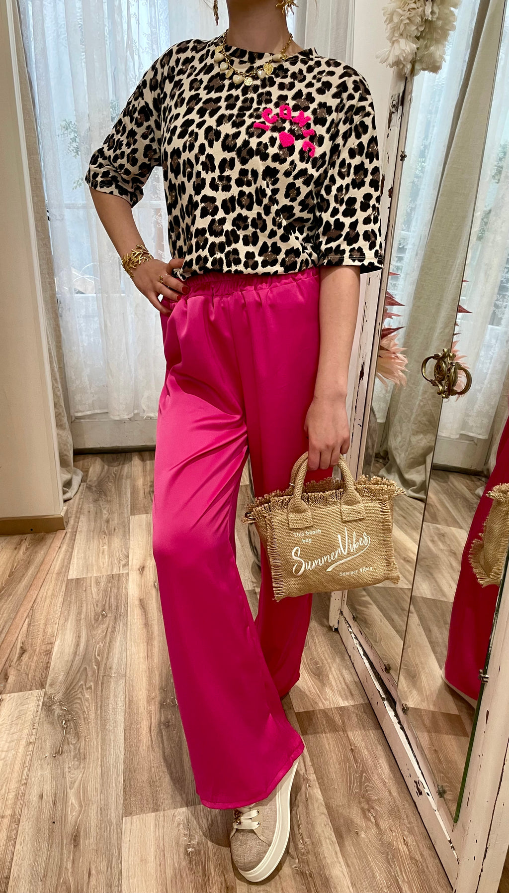 Pantalon satin fushia