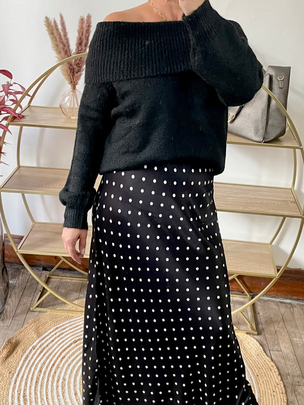 Jupe satin pois noir