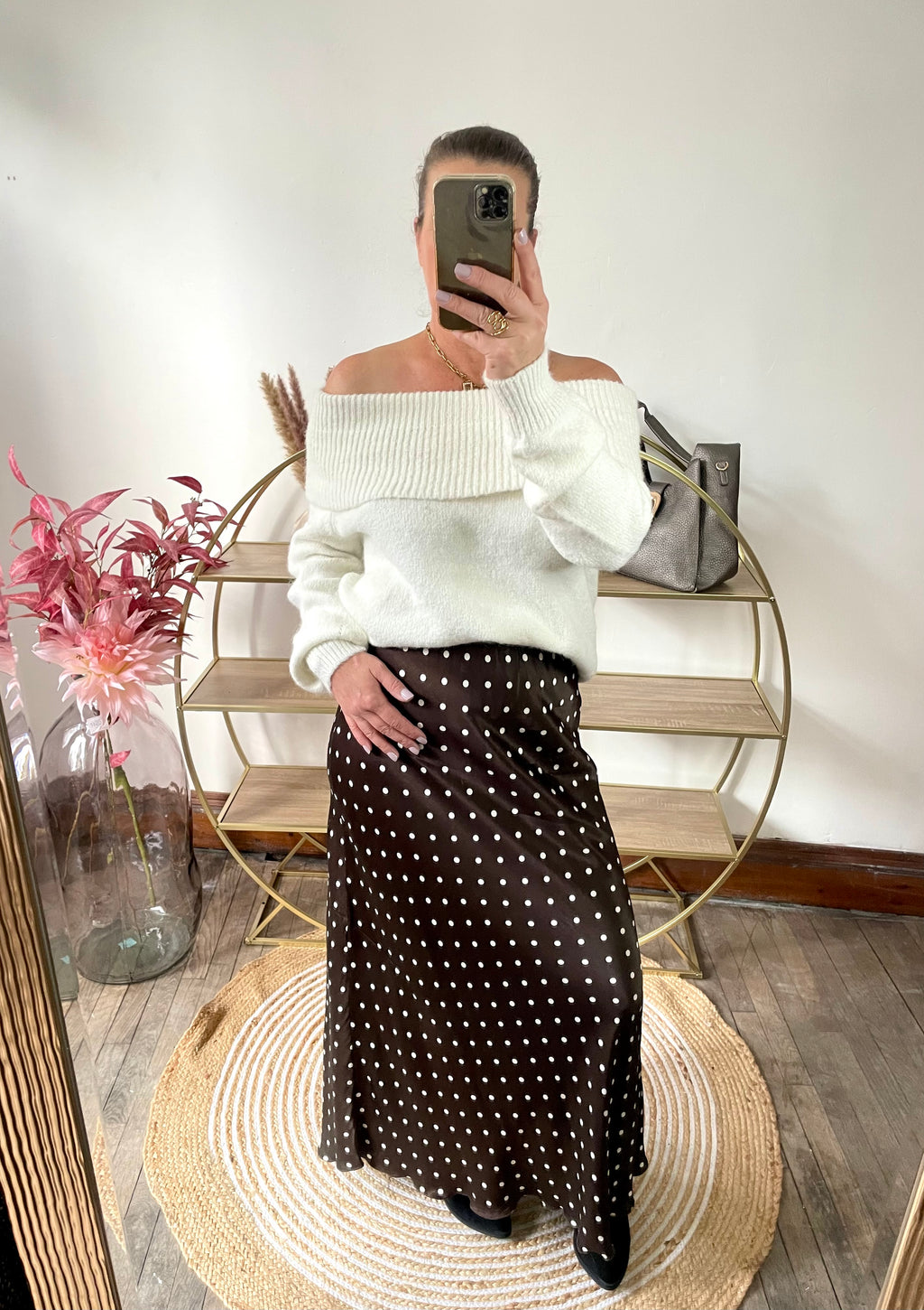 Jupe satin pois chocolat