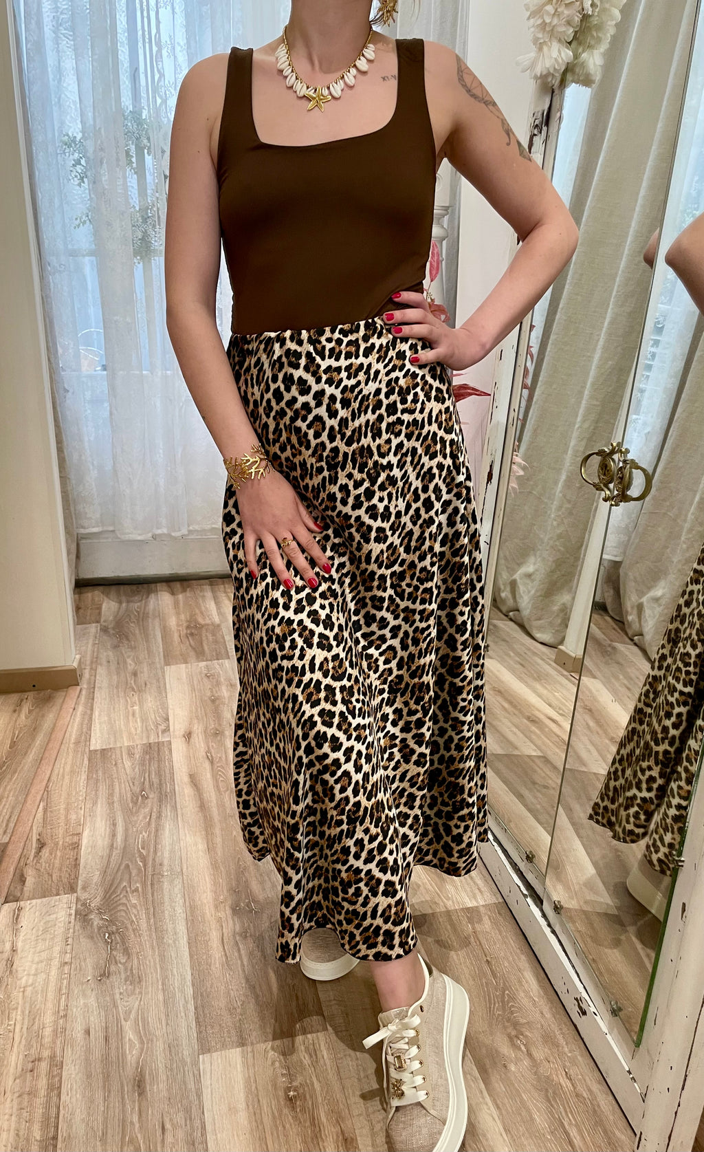 Jupe satin imprimée léopard