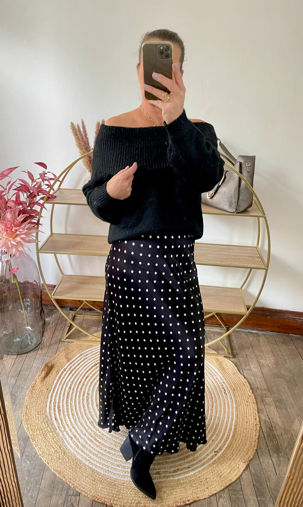 Jupe satin pois noir