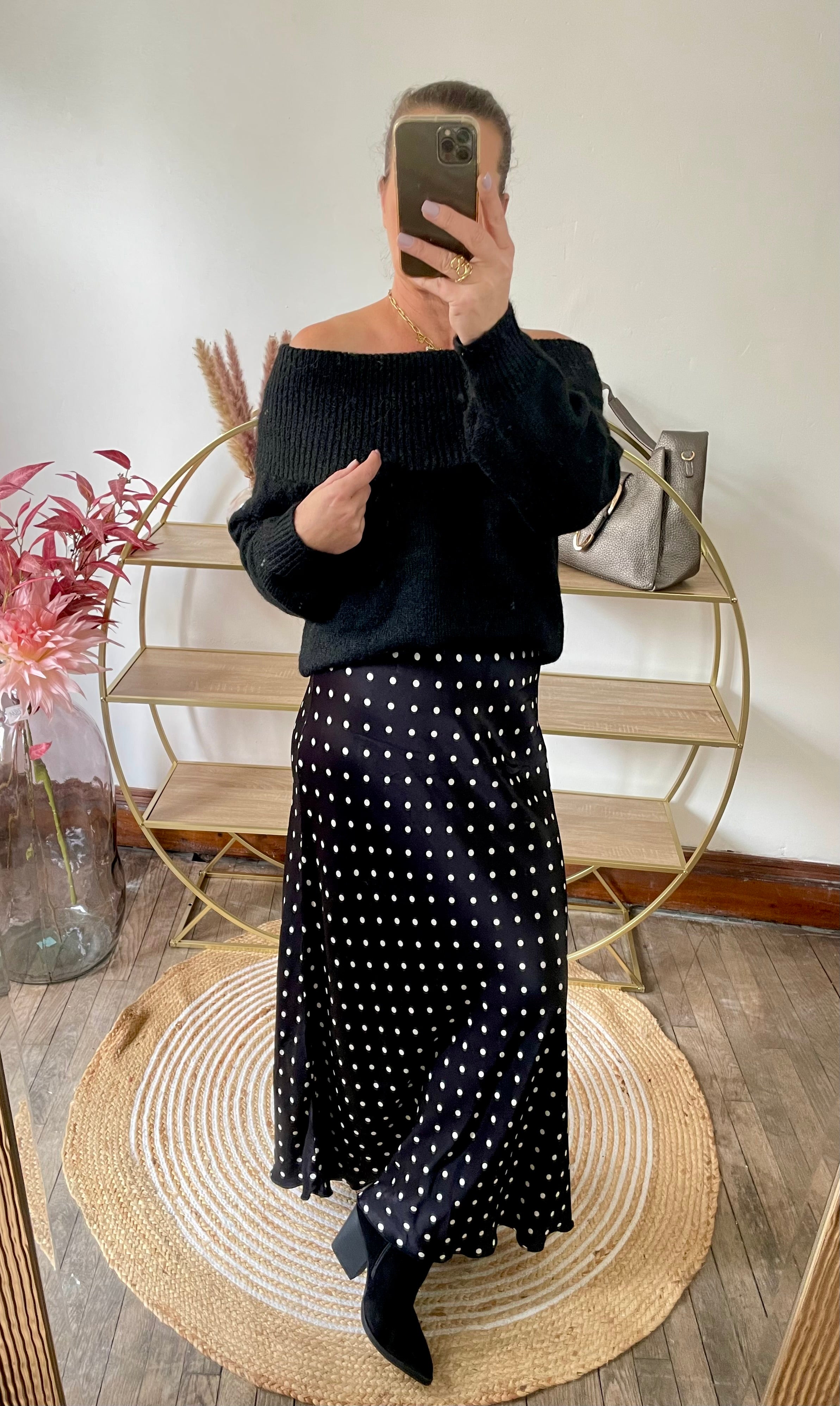 Jupe satin pois noir