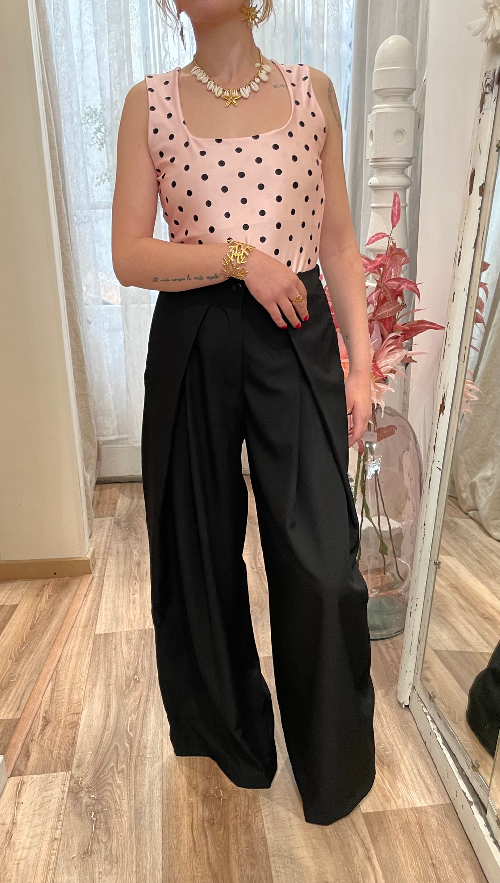 Pantalon fluide noir taille haute