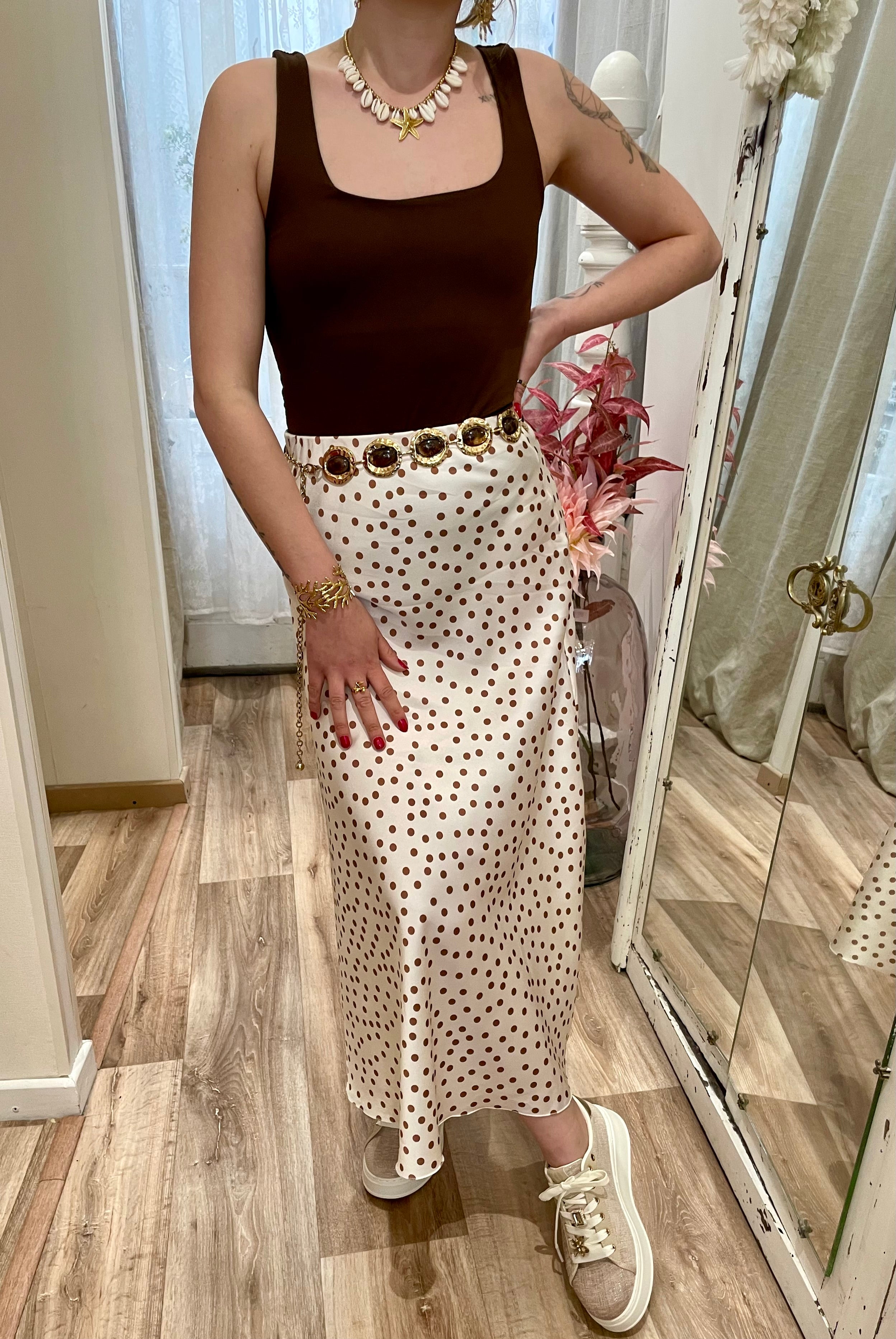 Jupe satin imprimée petit pois