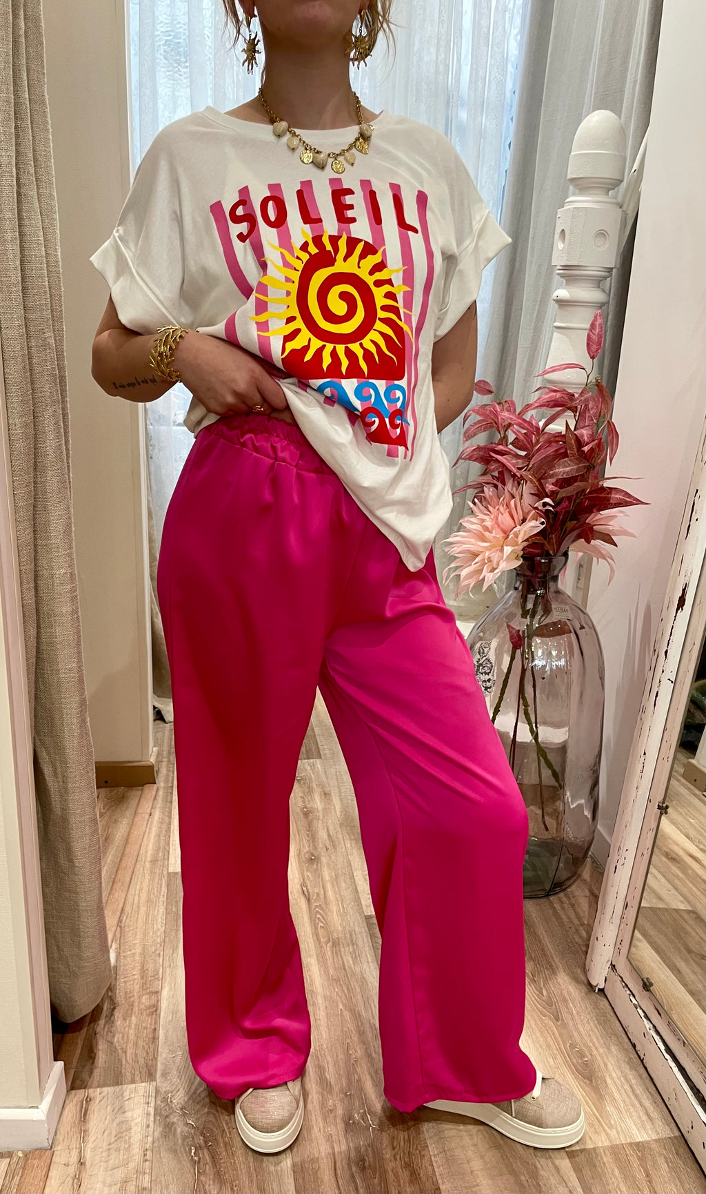 Pantalon satin fushia