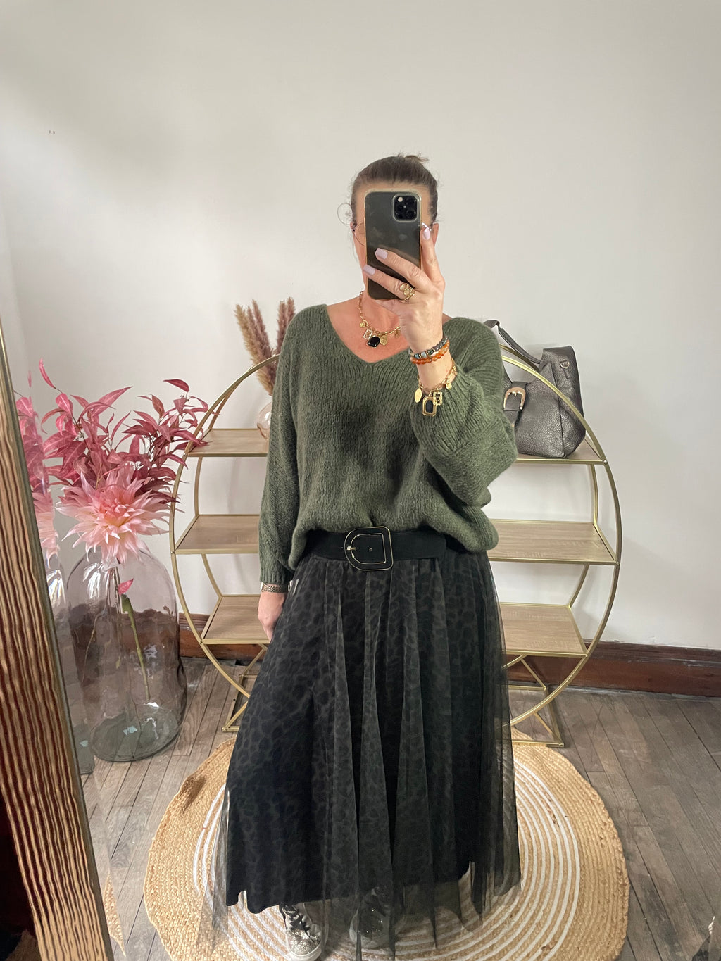 Jupe tulle imprimé léopard kaki