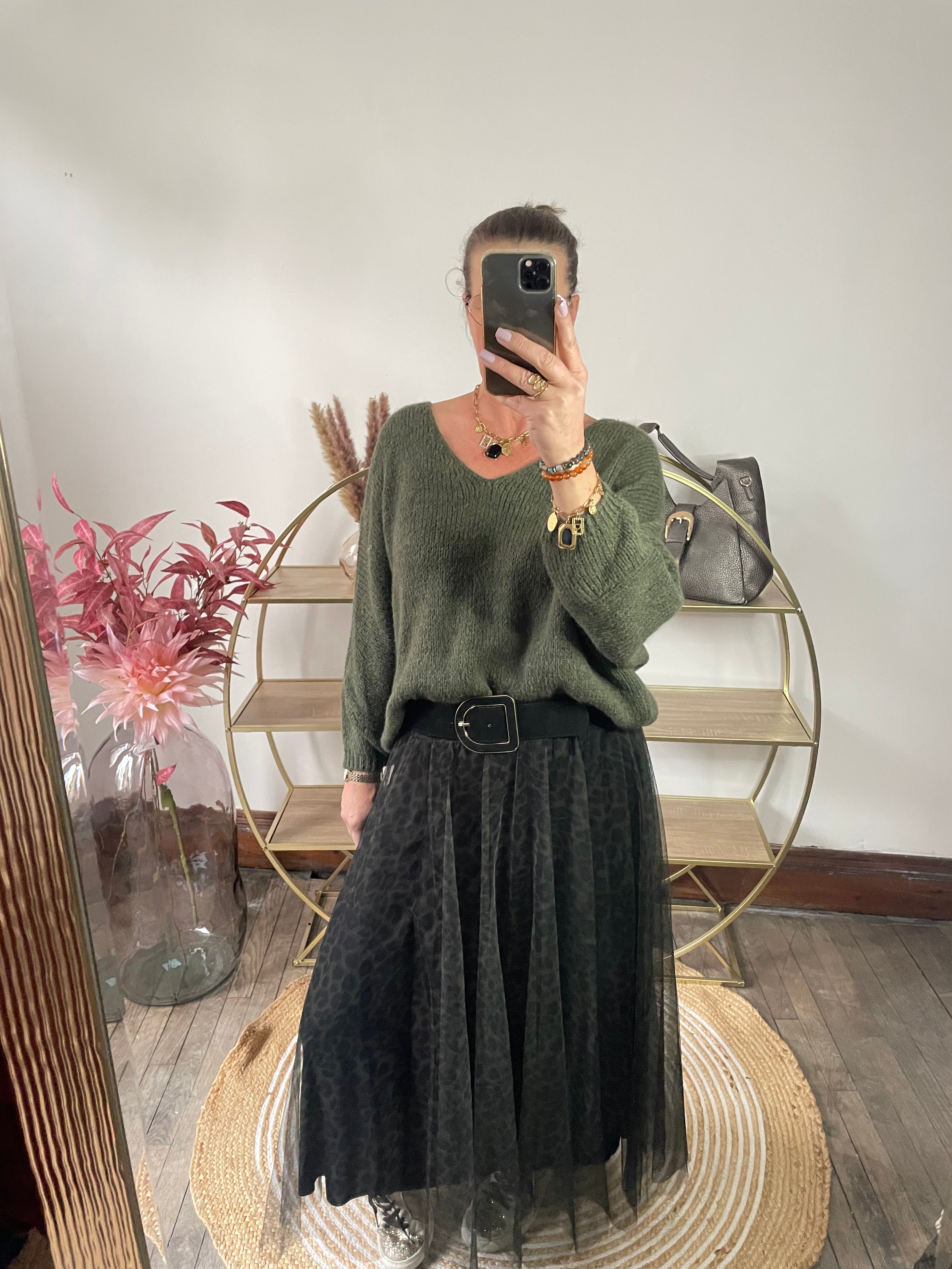 Jupe tulle imprimé léopard kaki