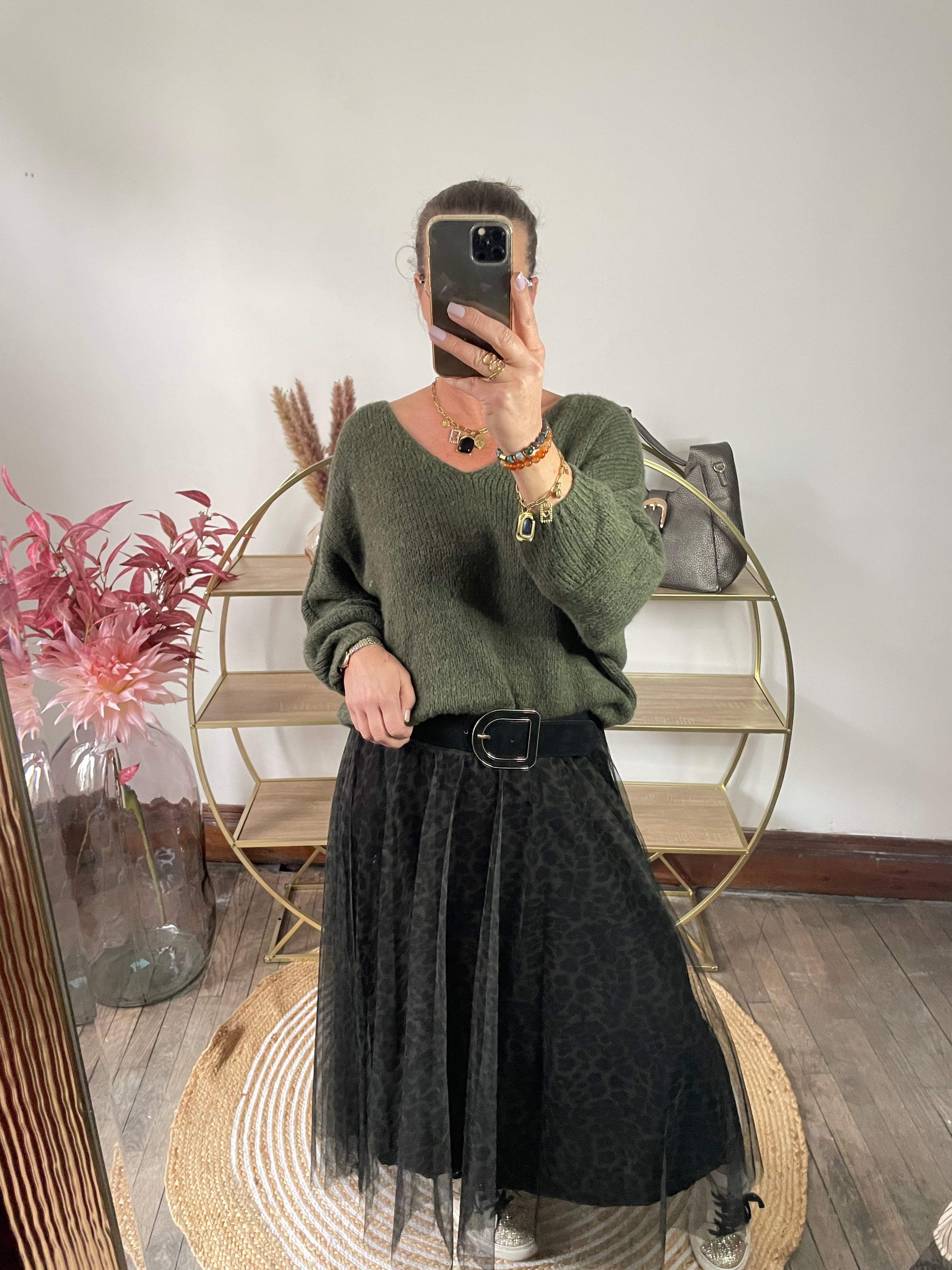 Jupe tulle imprimé léopard kaki