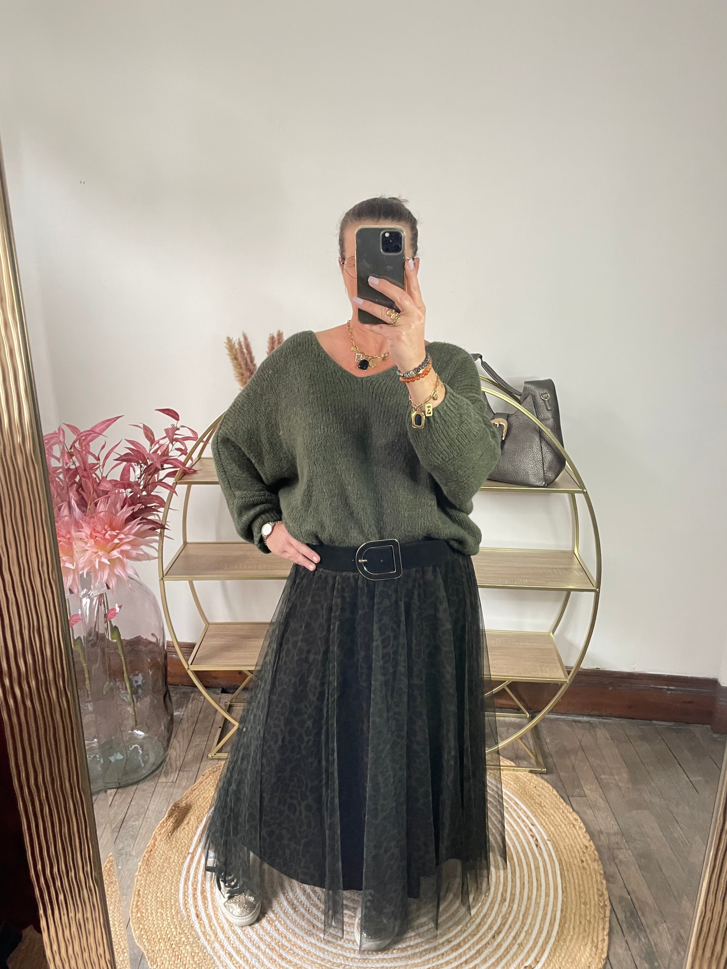 Jupe tulle imprimé léopard kaki