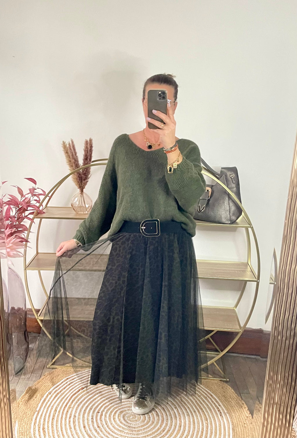 Jupe tulle imprimé léopard kaki