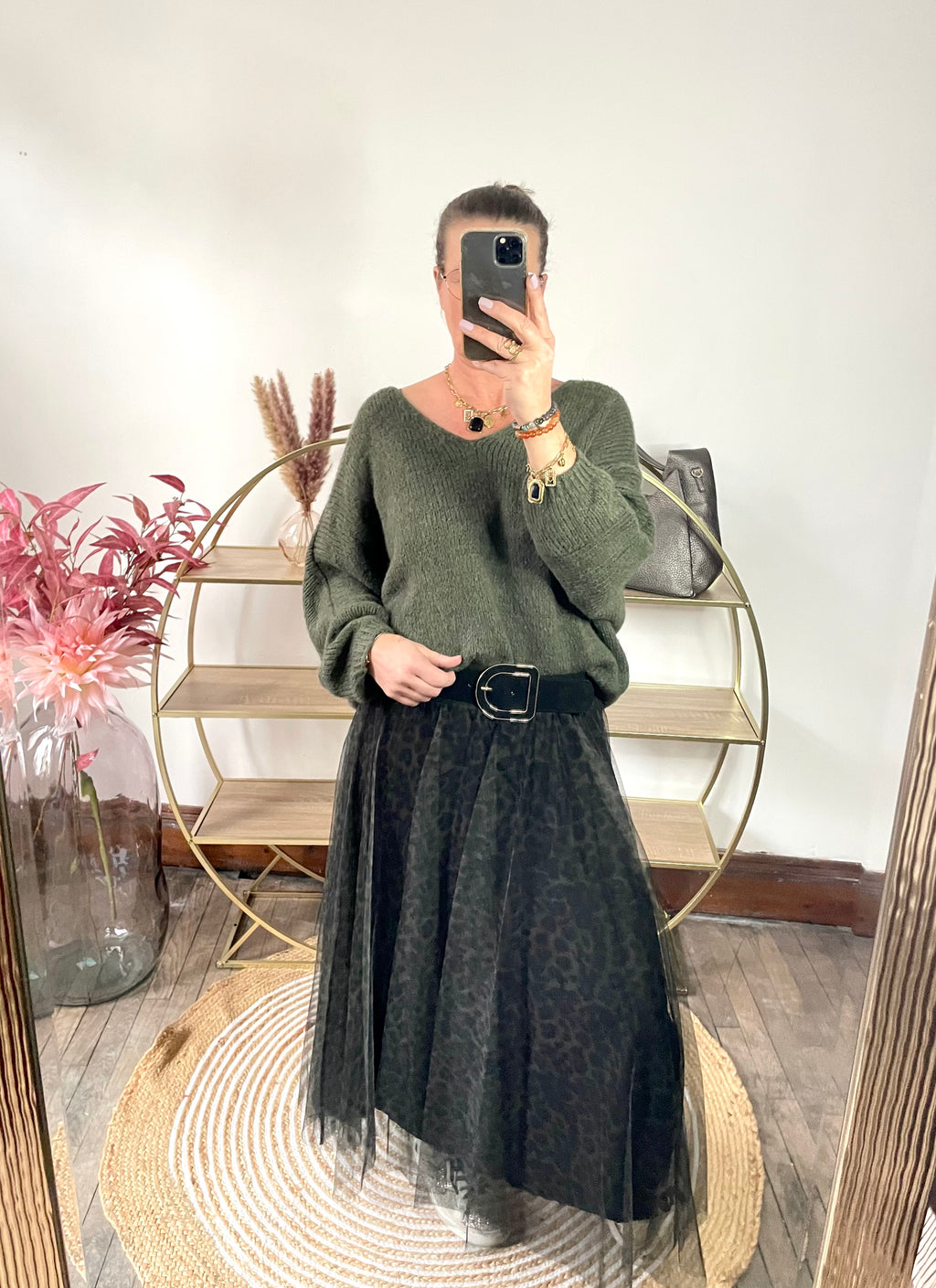 Jupe tulle imprimé léopard kaki