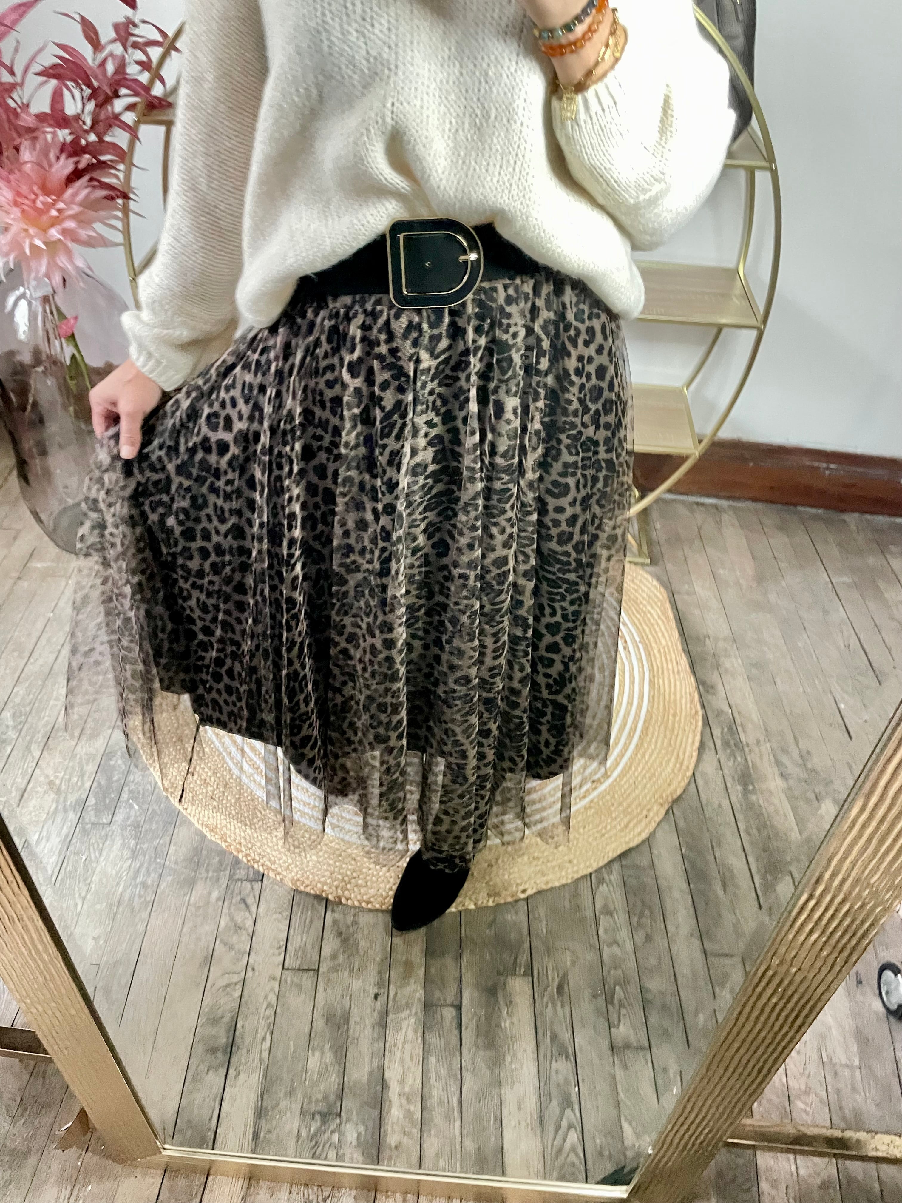 Jupe tulle imprimé léopard marron