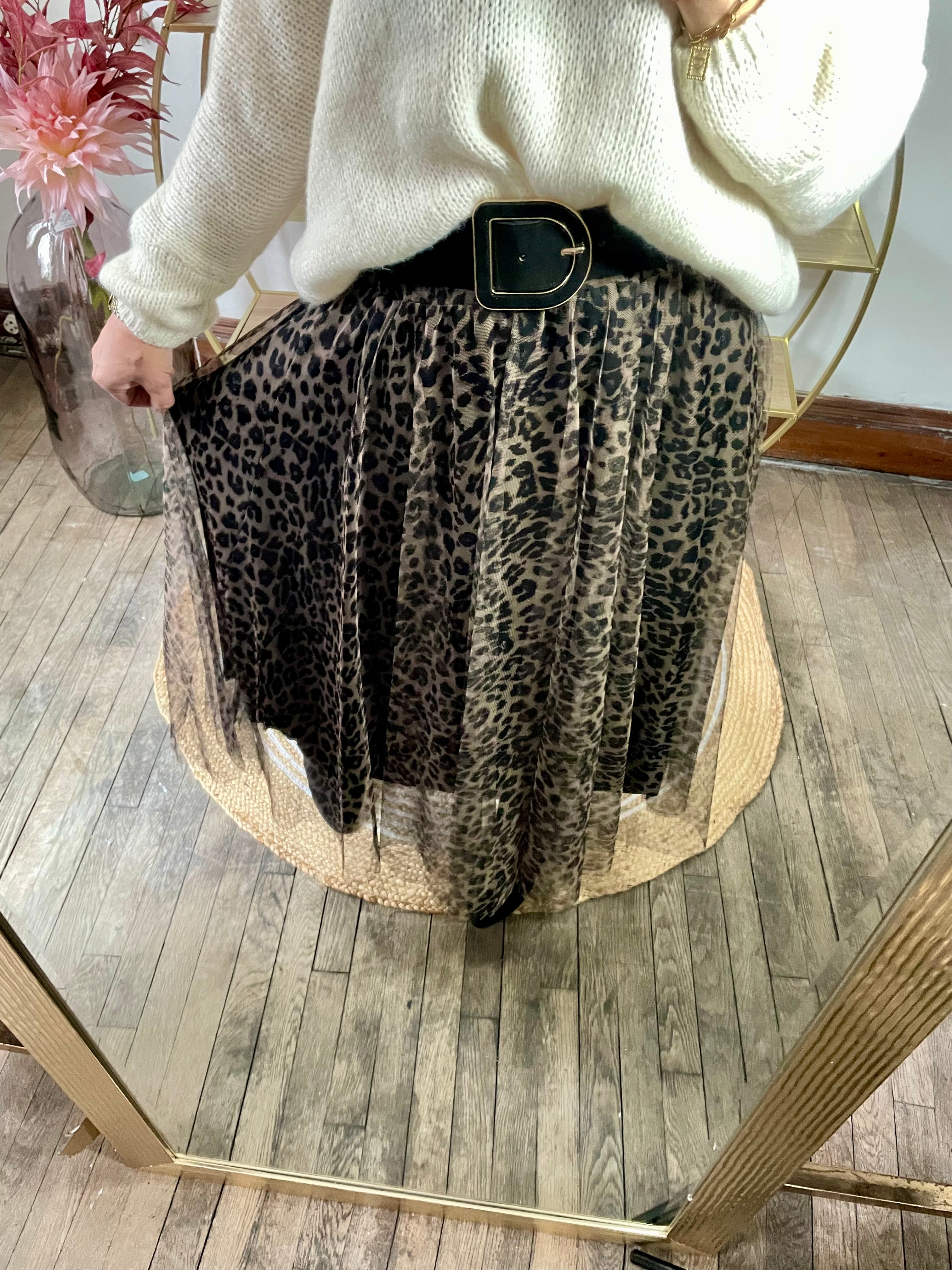 Jupe tulle imprimé léopard marron