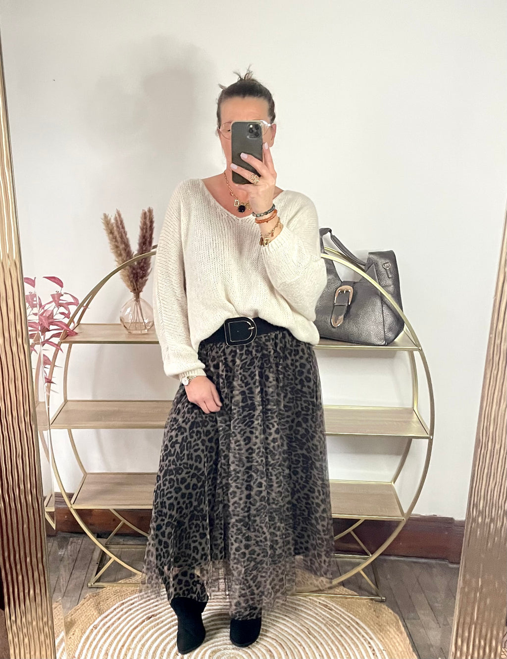 Jupe tulle imprimé léopard marron