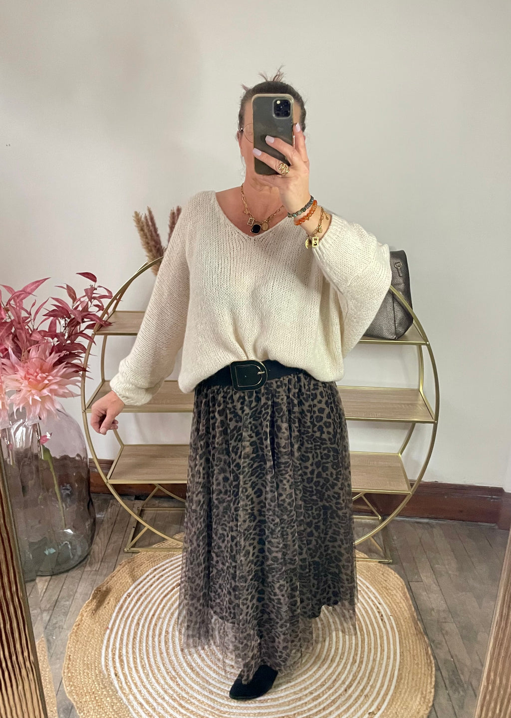 Jupe tulle imprimé léopard marron