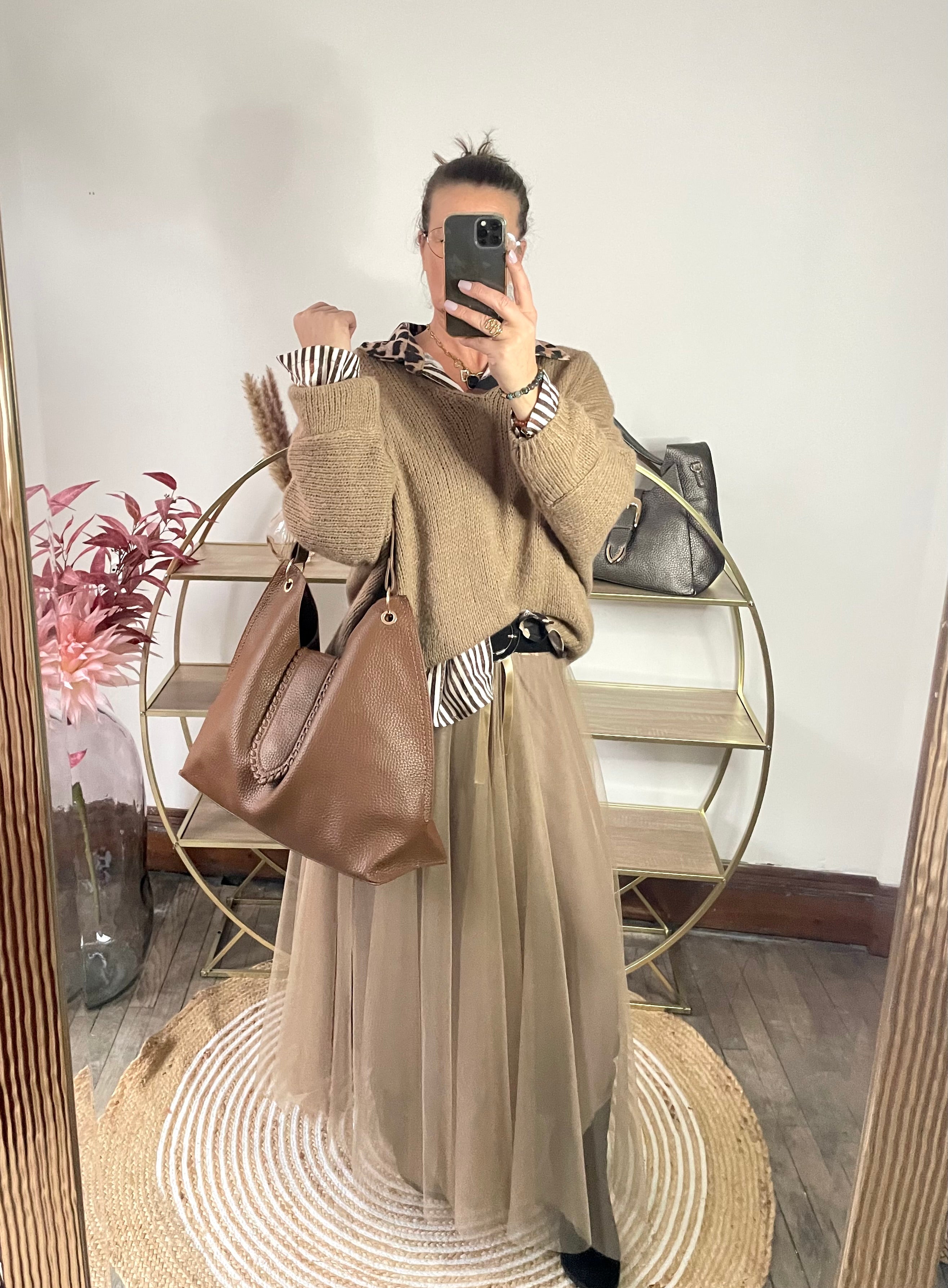 Jupe tulle camel