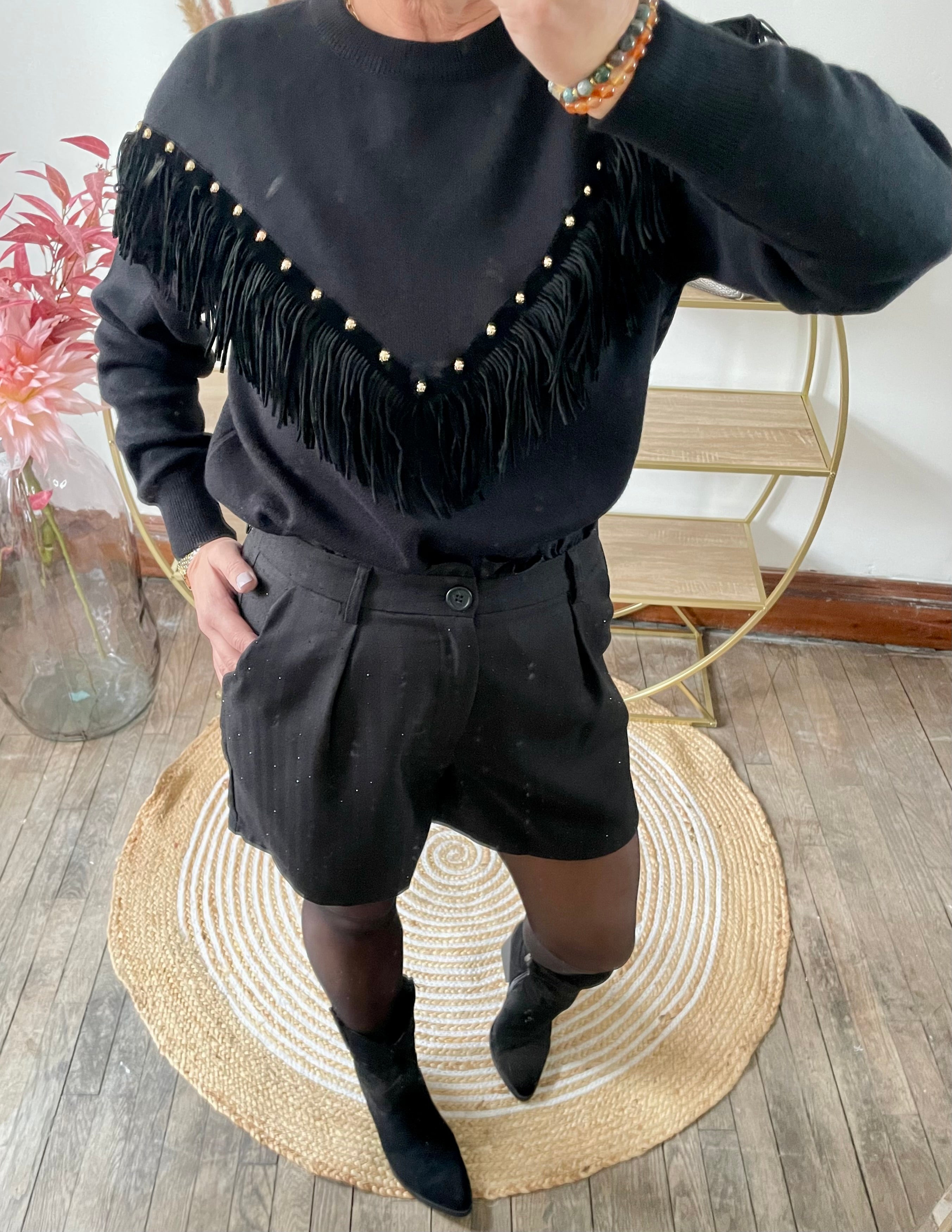 Pull frangé noir