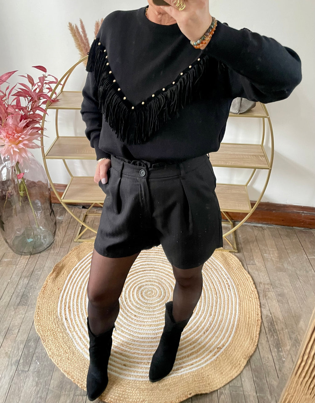 Pull frangé noir