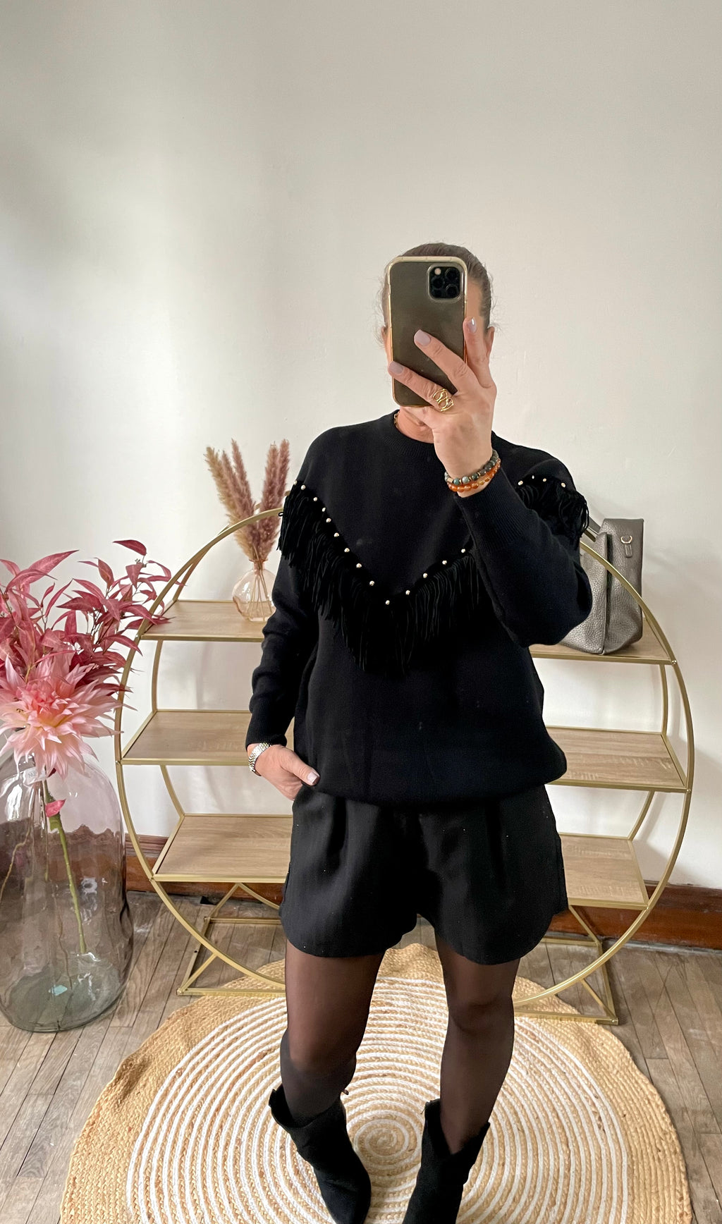 Pull frangé noir